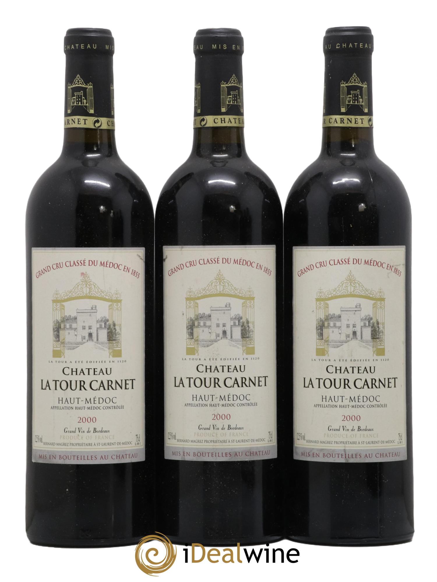 Château la Tour Carnet 4ème Grand Cru Classé 2000 - Lot de 3 bouteilles - 0