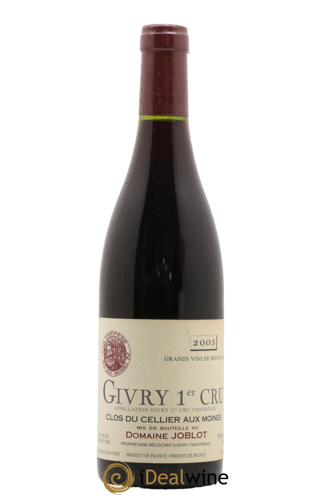 Givry 1er Cru Clos du Cellier aux Moines Joblot (Domaine) 2003 - Lot de 1 bouteille - 0