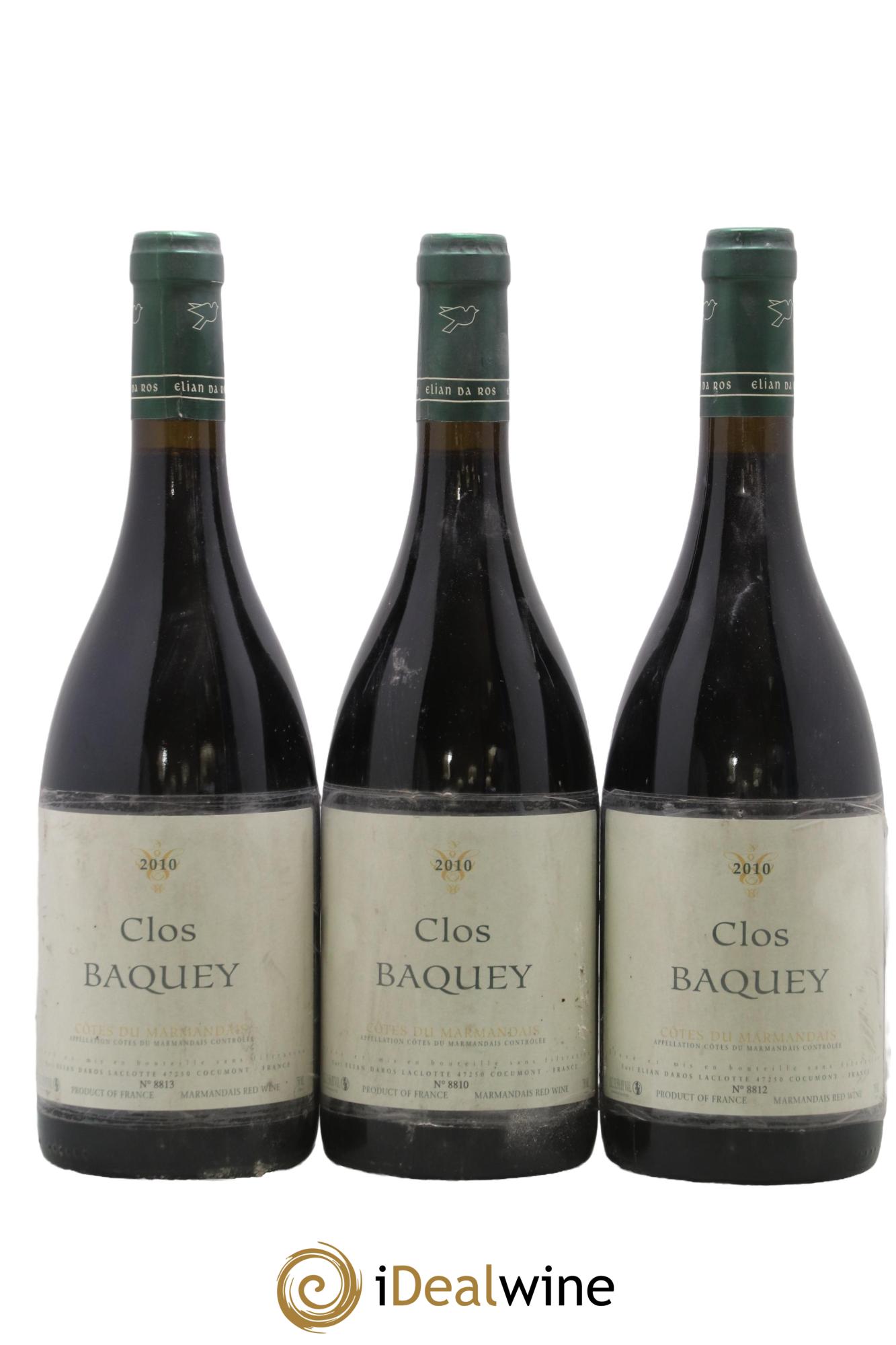 Côtes du Marmandais Clos Baquey Elian Da Ros (Domaine) 2010 - Posten von 3 Flaschen - 0