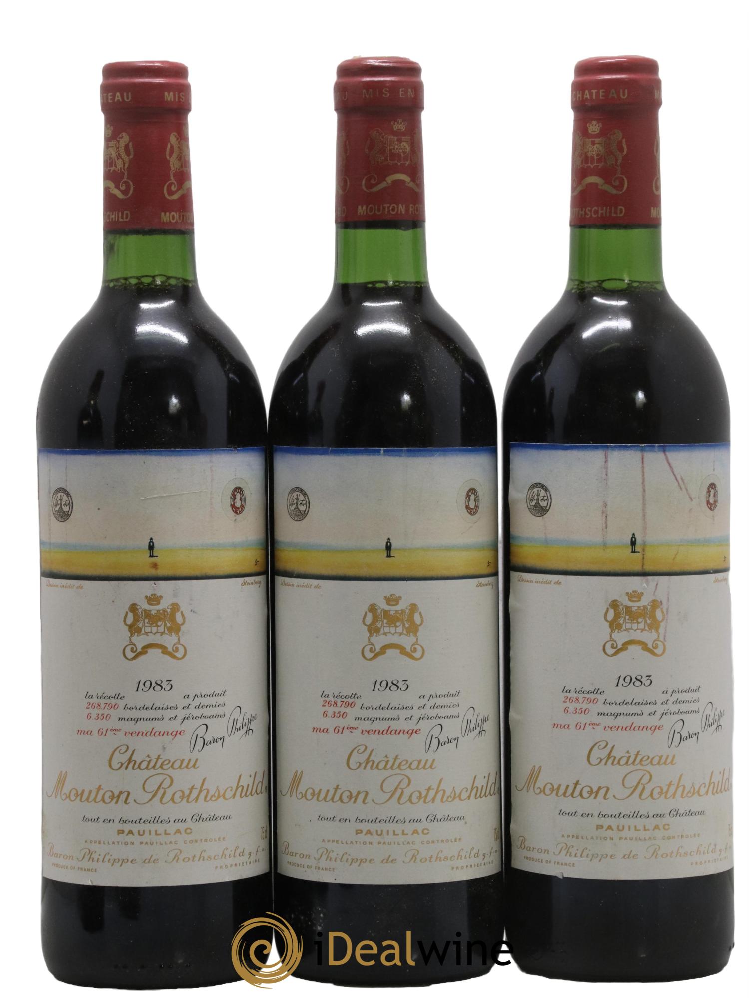 Château Mouton Rothschild 1er Grand Cru Classé 1983 - Lot de 3 bouteilles - 0