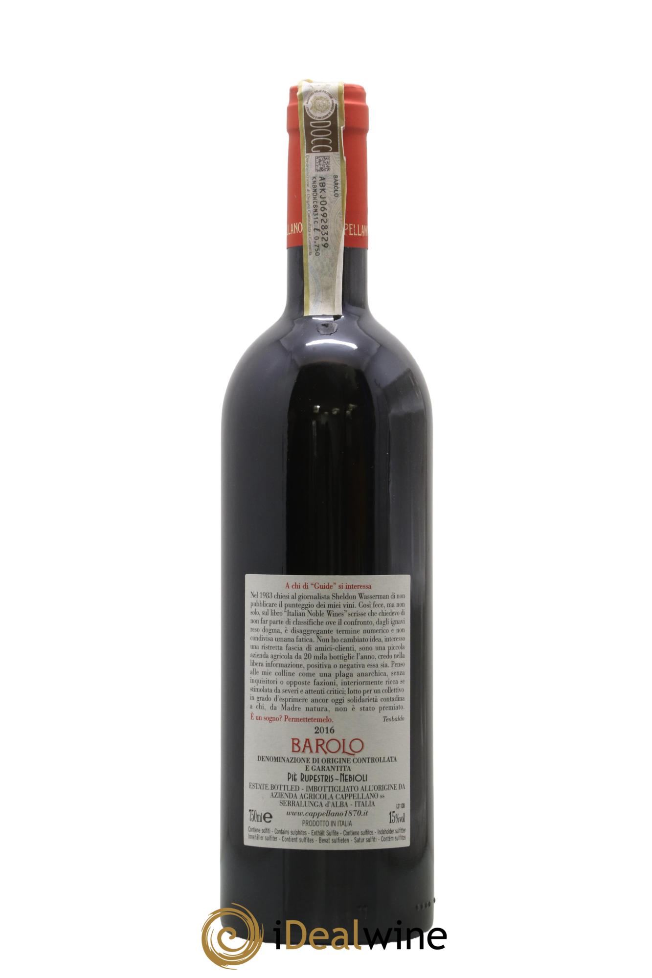 Barolo DOCG Pie Rupestris Cappellano 2016 - Lotto di 1 bottiglia - 1