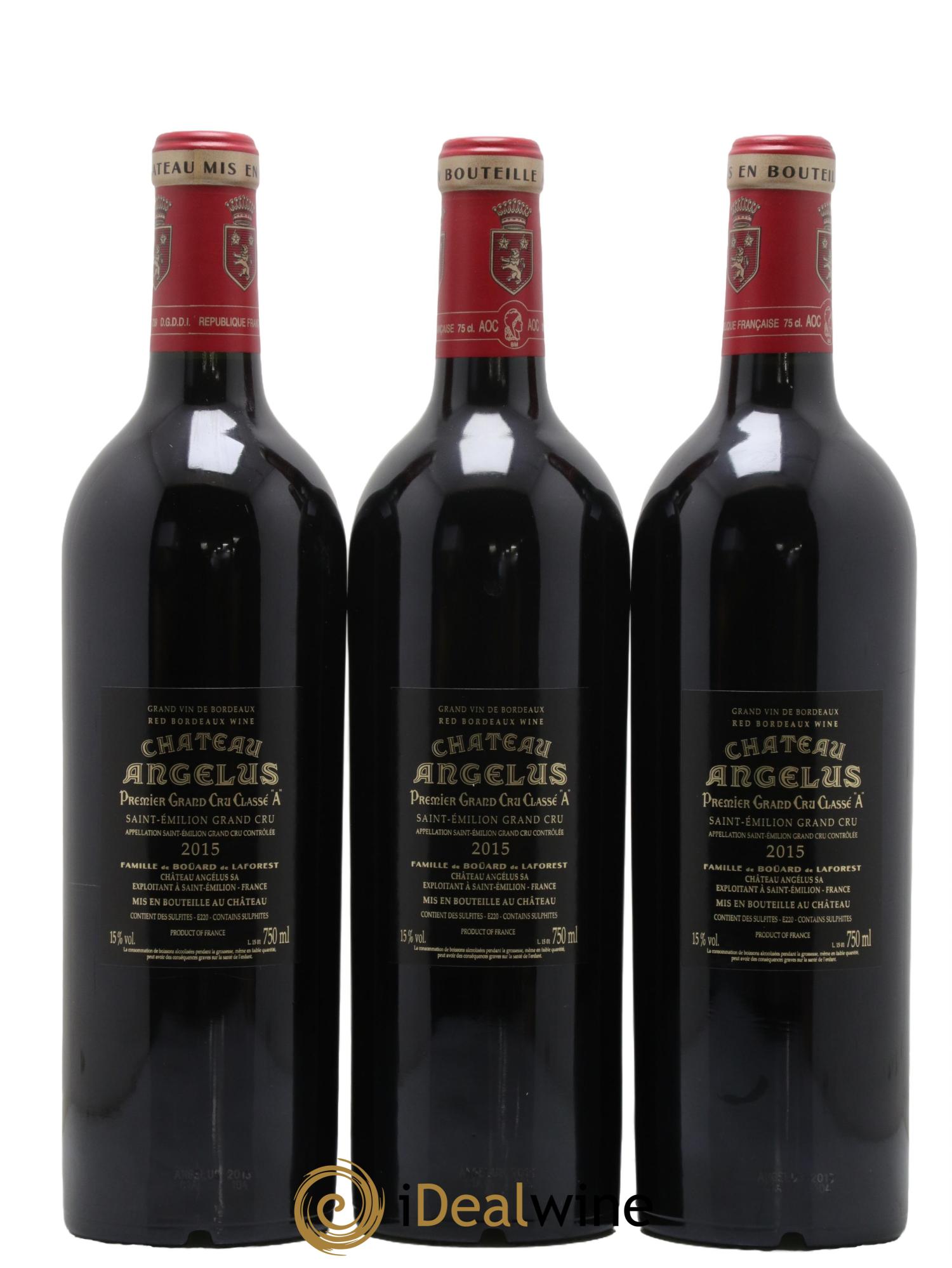 Château Angélus 1er Grand Cru Classé A 2015 - Lot de 3 bouteilles - 1
