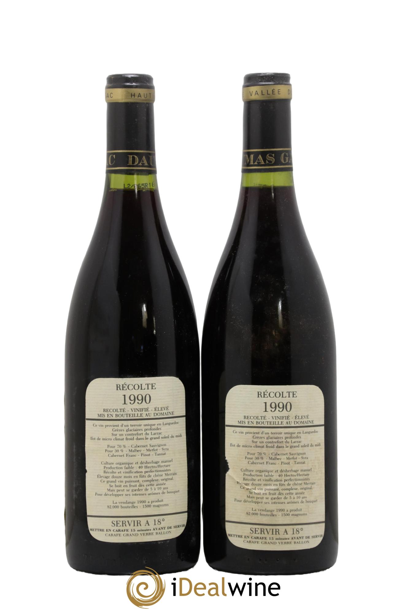 Saint-Guilhem-le-Désert - Cité d'Aniane Mas Daumas Gassac Famille Guibert de La Vaissière 1990 - Lot de 2 bouteilles - 1