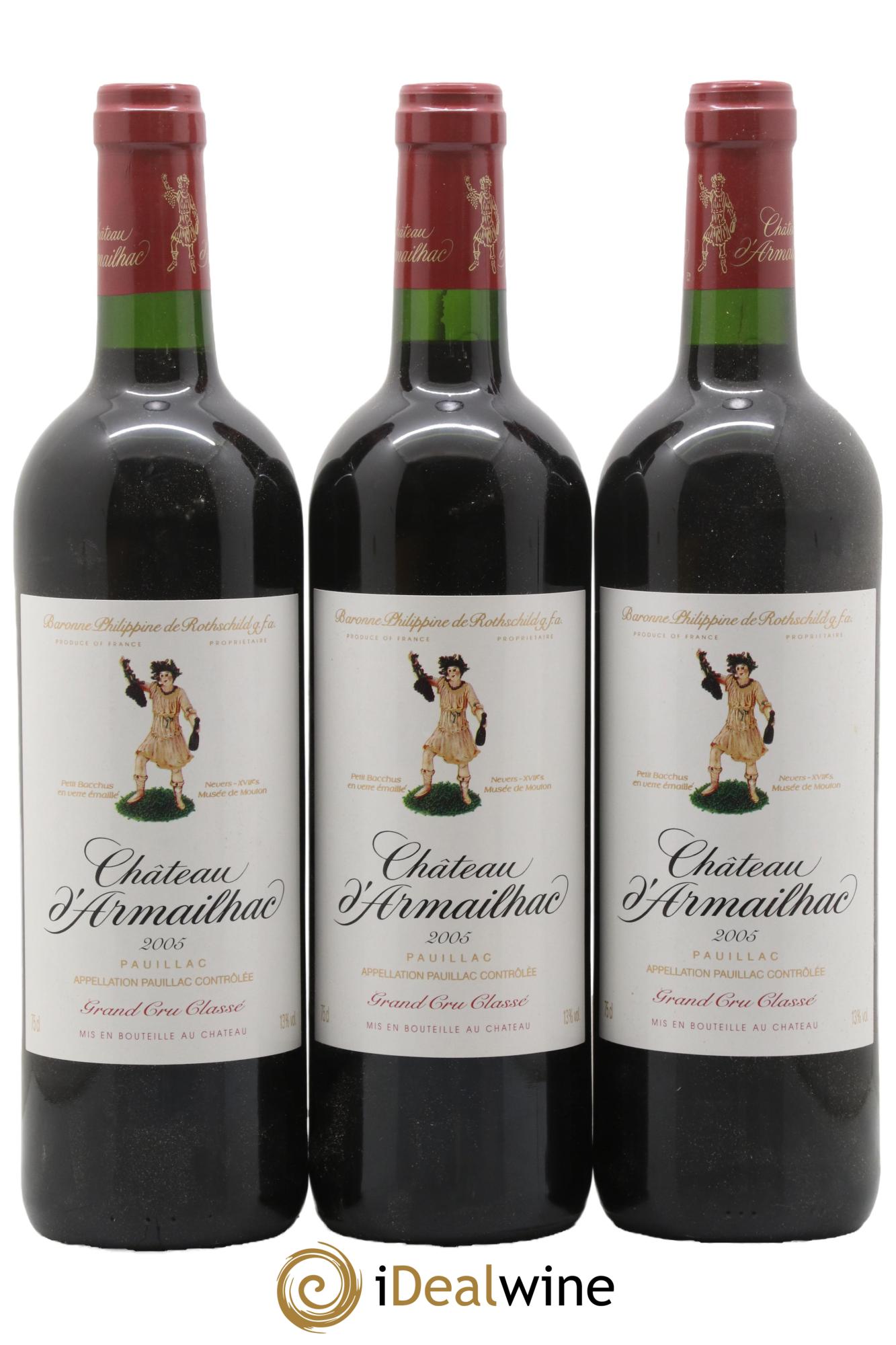 Château d' Armailhac - Mouton Baron(ne) Philippe 5ème Grand Cru Classé 2005 - Lot of 3 bottles - 0