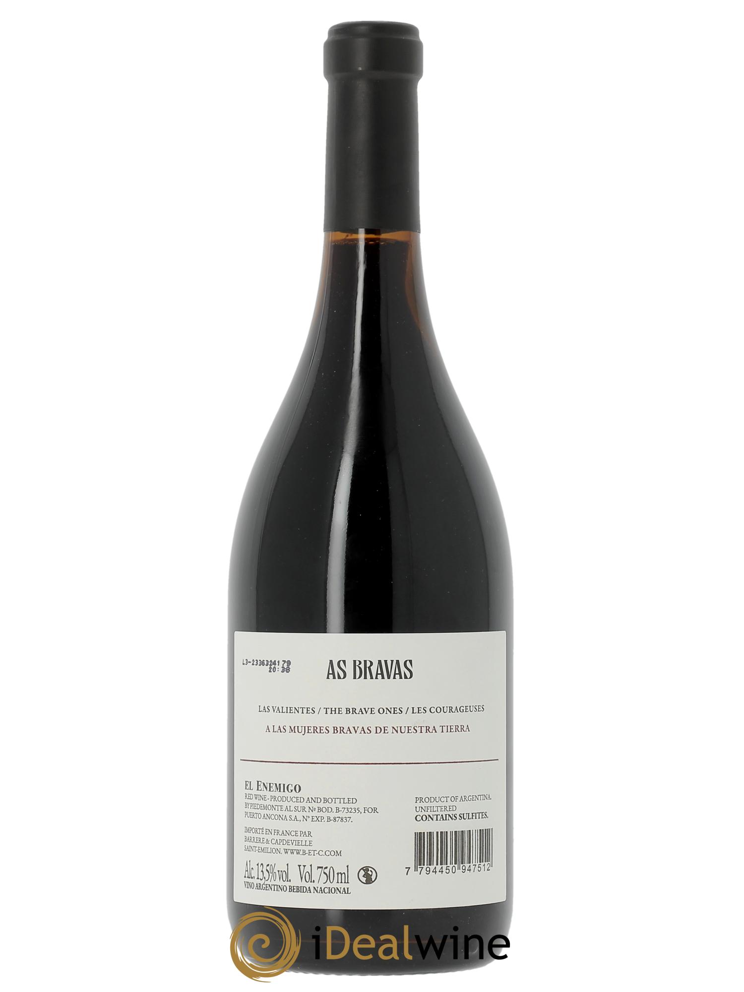 Malbec As Bravas El Enemigo 2016 - Lot of 1 bottle - 1
