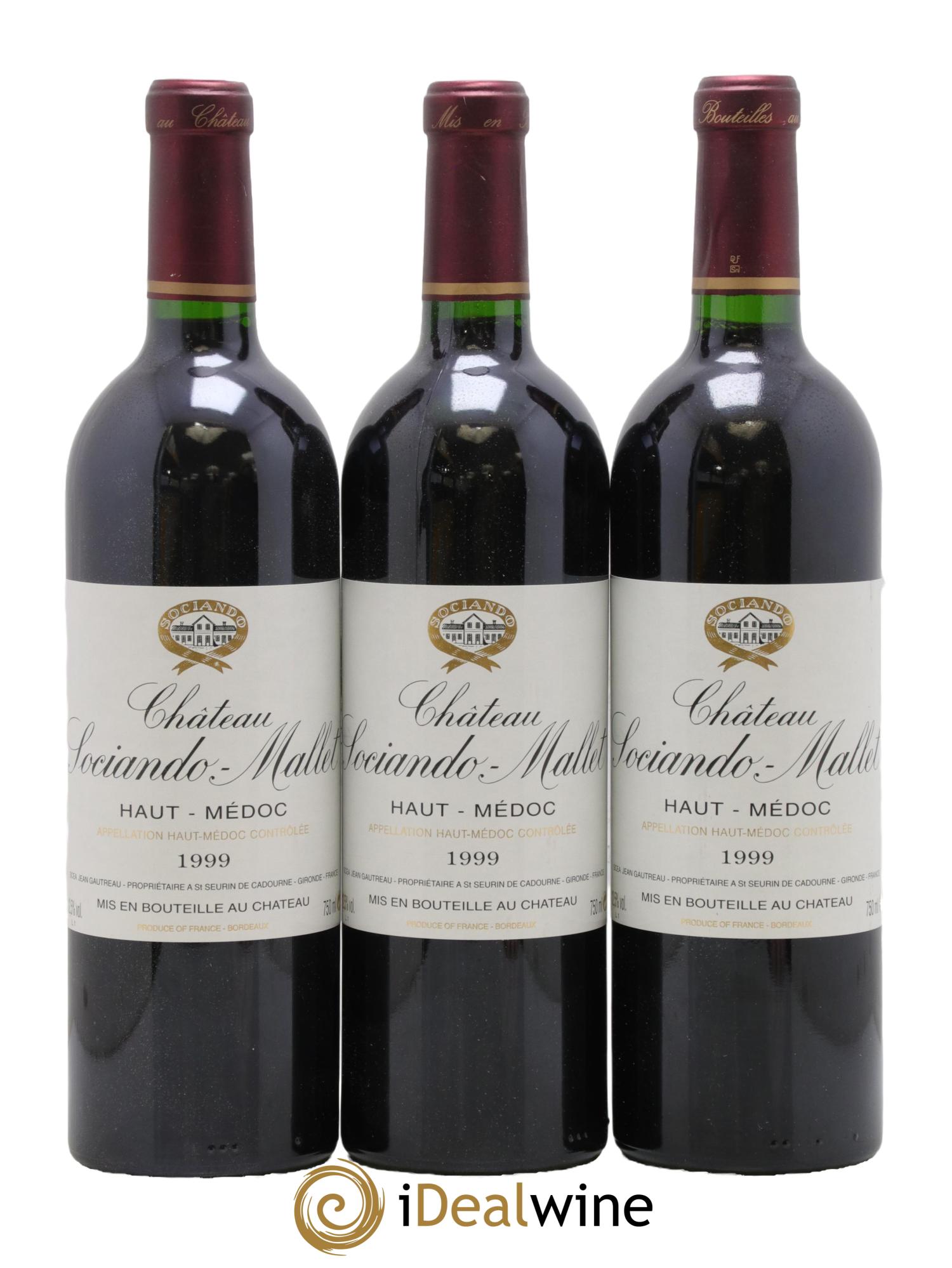 Château Sociando Mallet 1999 - Lot de 3 bouteilles - 0