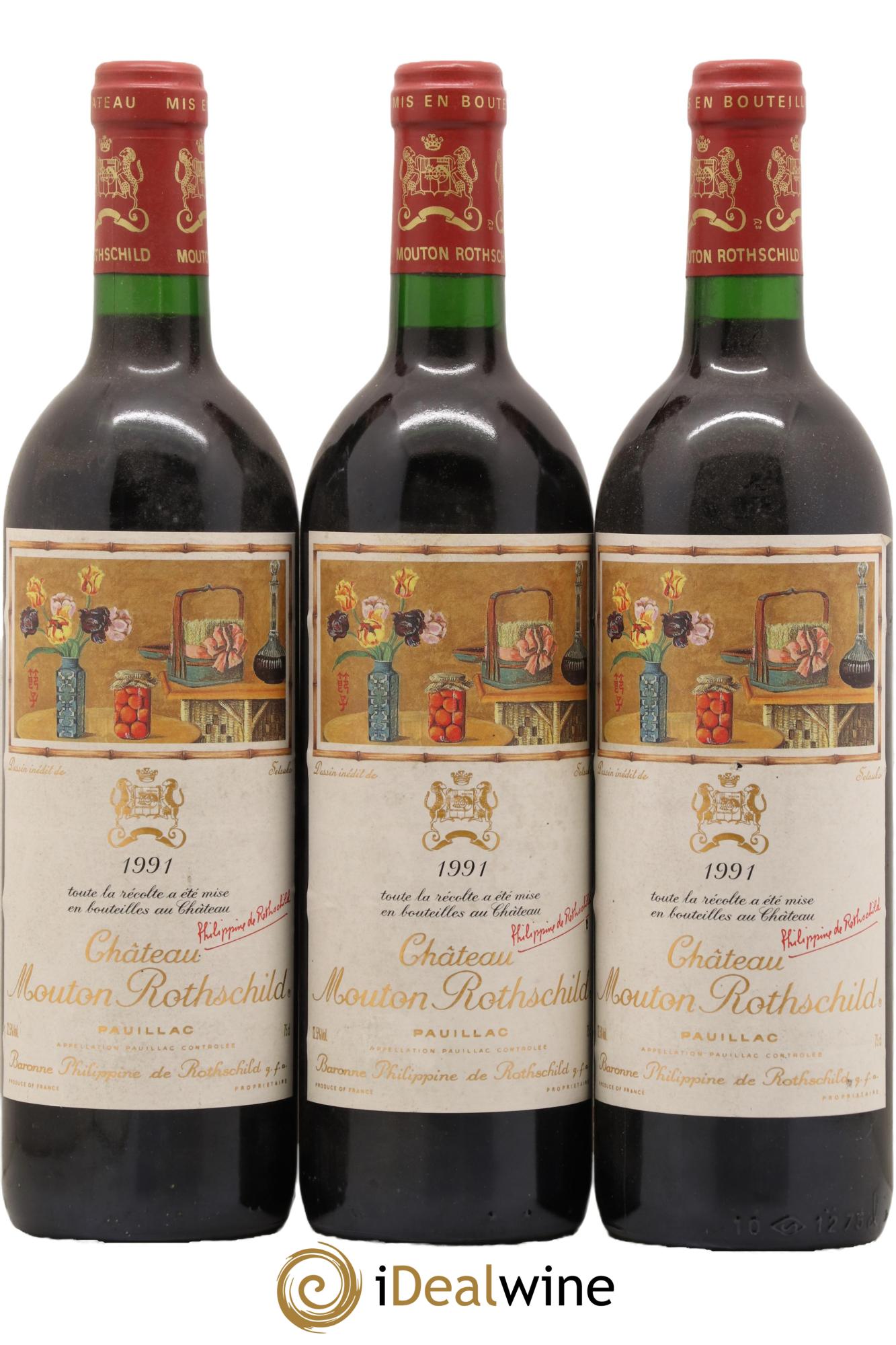 Château Mouton Rothschild 1er Grand Cru Classé 1991 - Lot de 3 bouteilles - 0