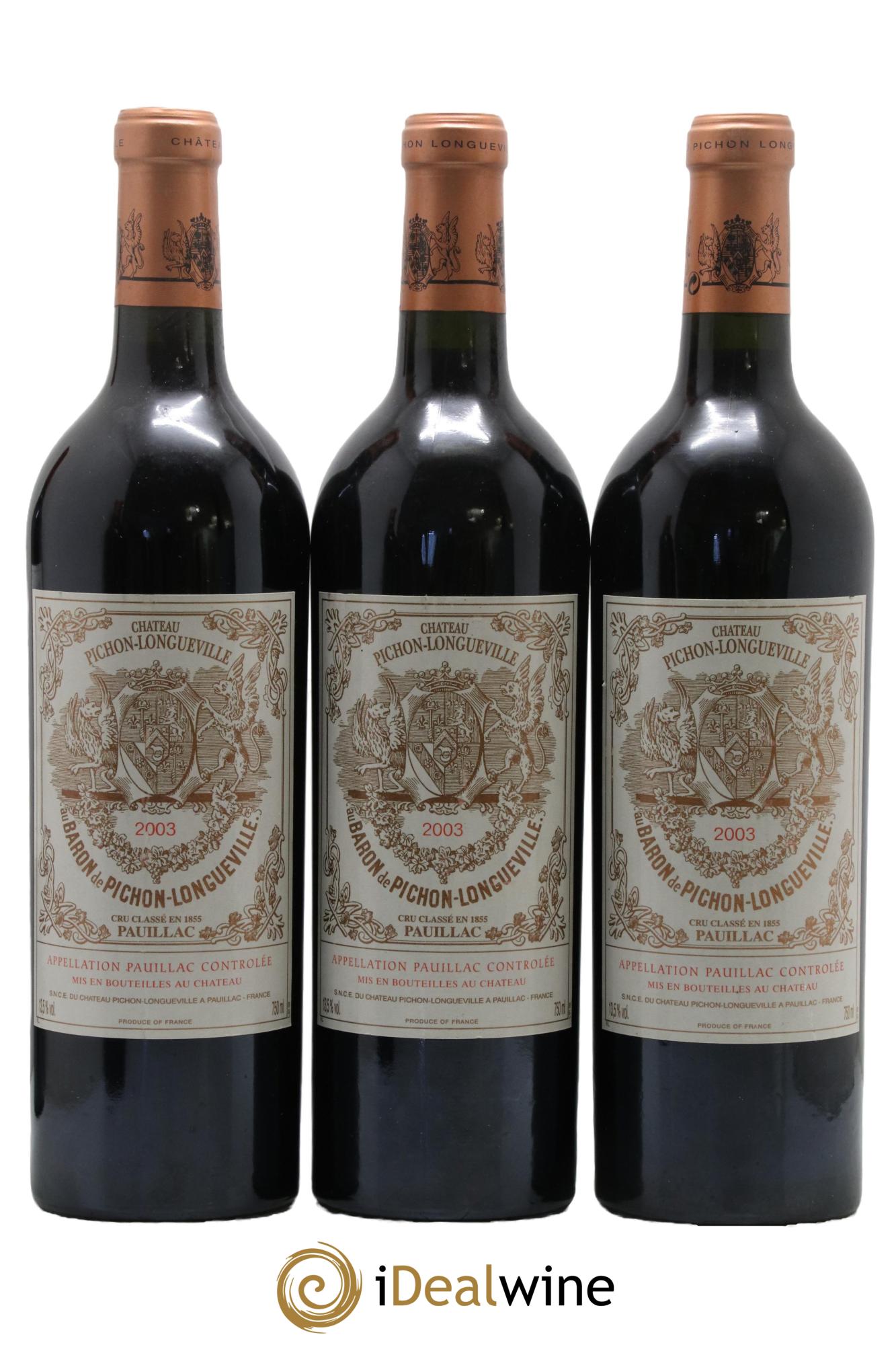 Pichon Longueville Baron 2ème Grand Cru Classé 2003 - Lot of 3 bottles - 0