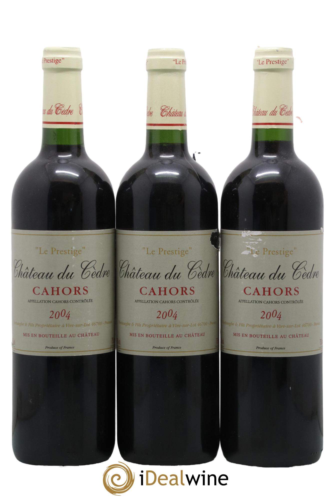 Cahors Château du Cèdre Le Prestige 2004 - Lot de 3 bouteilles - 0