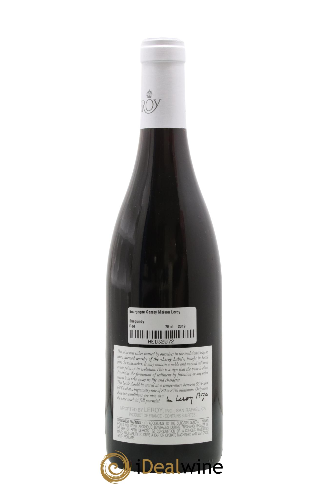 Bourgogne Gamay Leroy SA 2019 - Lot de 1 bouteille - 1