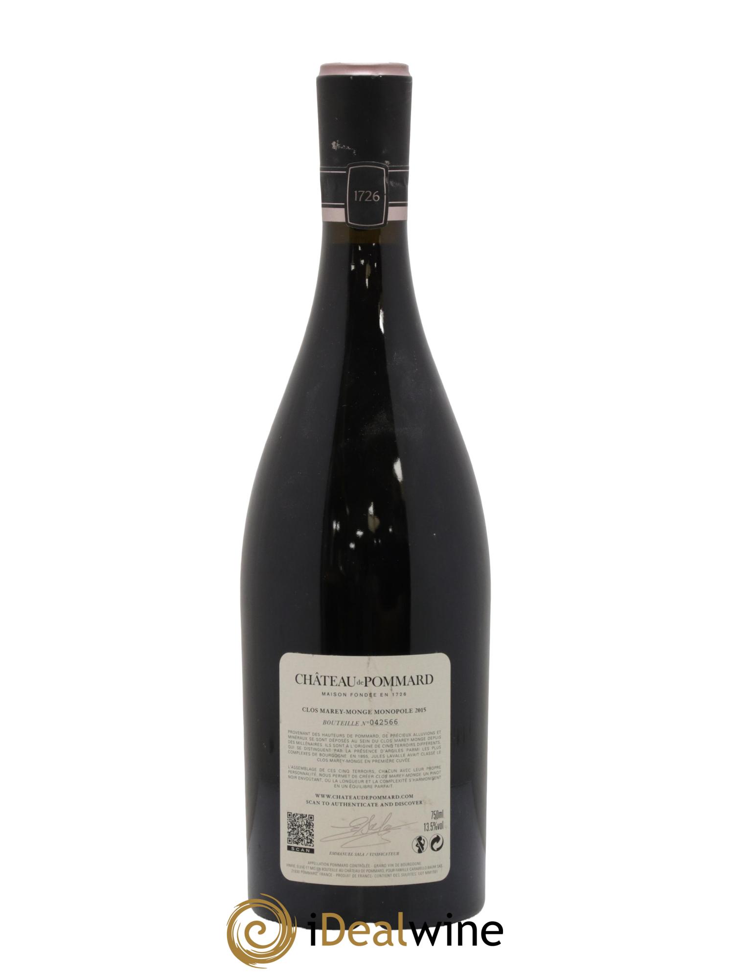 Pommard Clos Marey-Monge Monopole Château de Pommard 2015 - Lot de 1 bouteille - 1