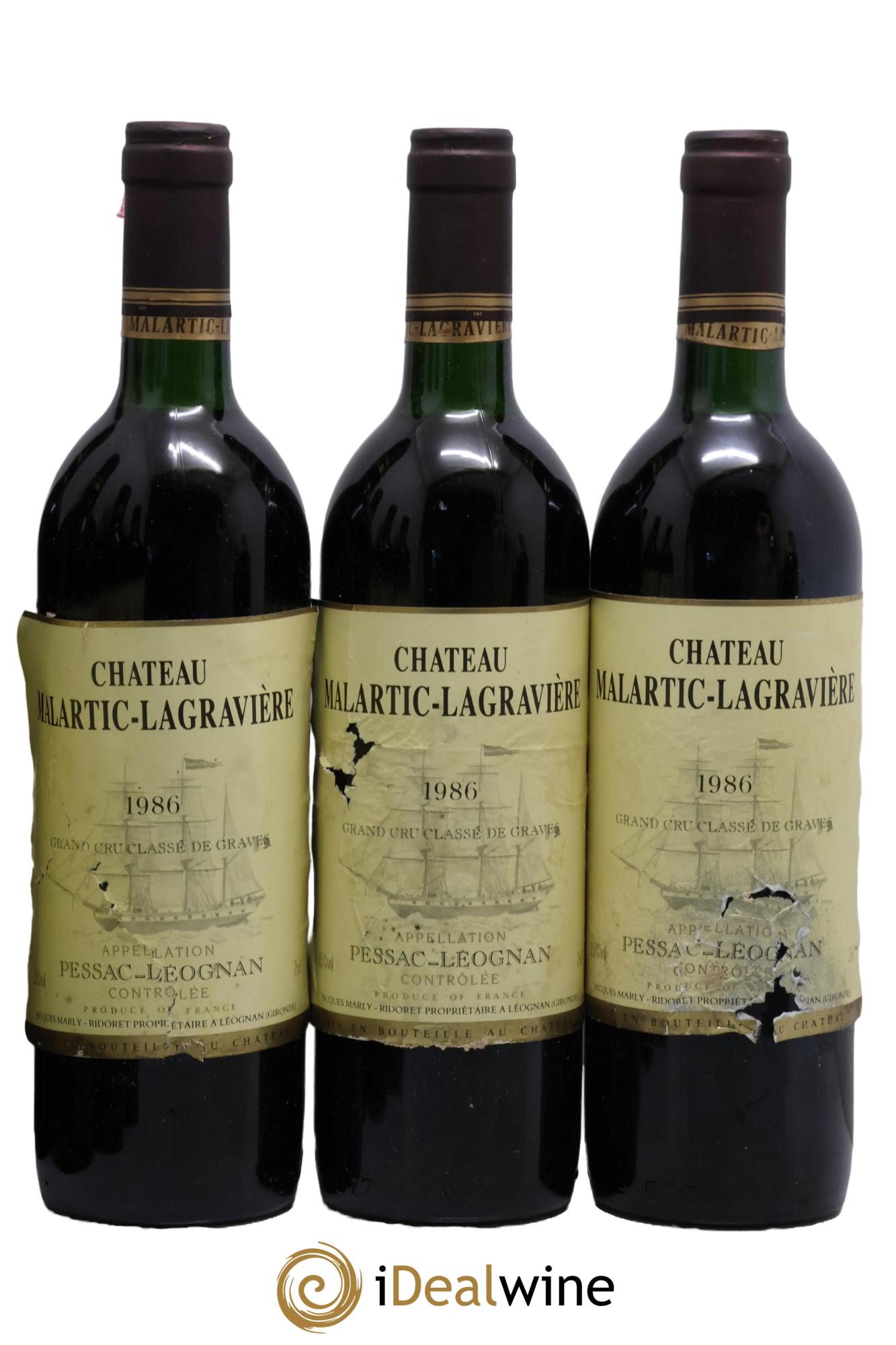Château Malartic-Lagravière Cru Classé de Graves 1986 - Lot of 3 bottles - 0