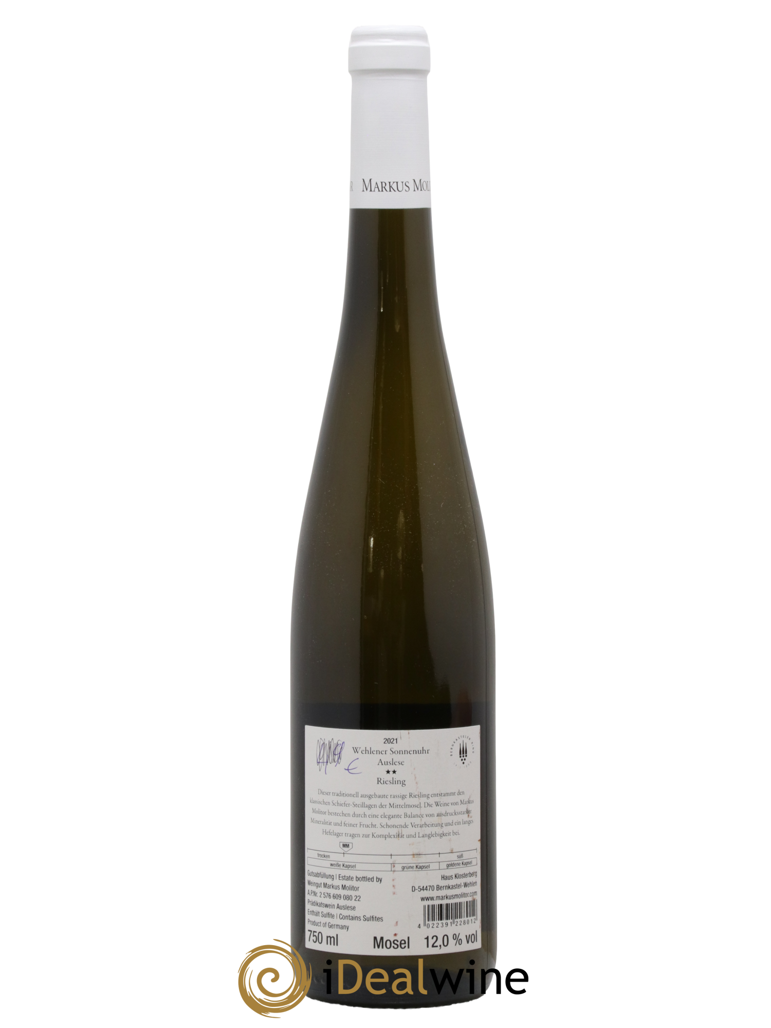 Allemagne Mosel-Saar Markus Molitor Wehlener Sonnenuhr Auslese White Capsule°° 2021 - Lot de 1 bouteille - 1