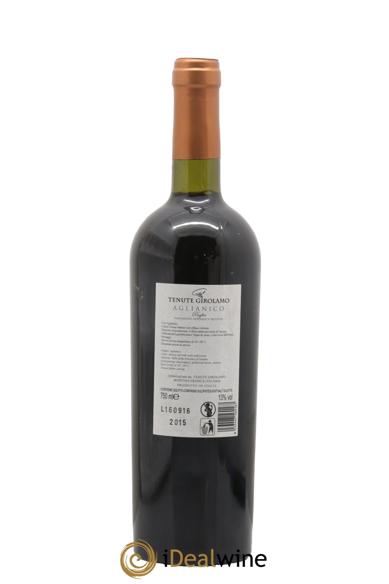 Italie Puglia La Voliera Aglianico Tenuta Girolamo 2015 - Lot of 1 bottle - 1