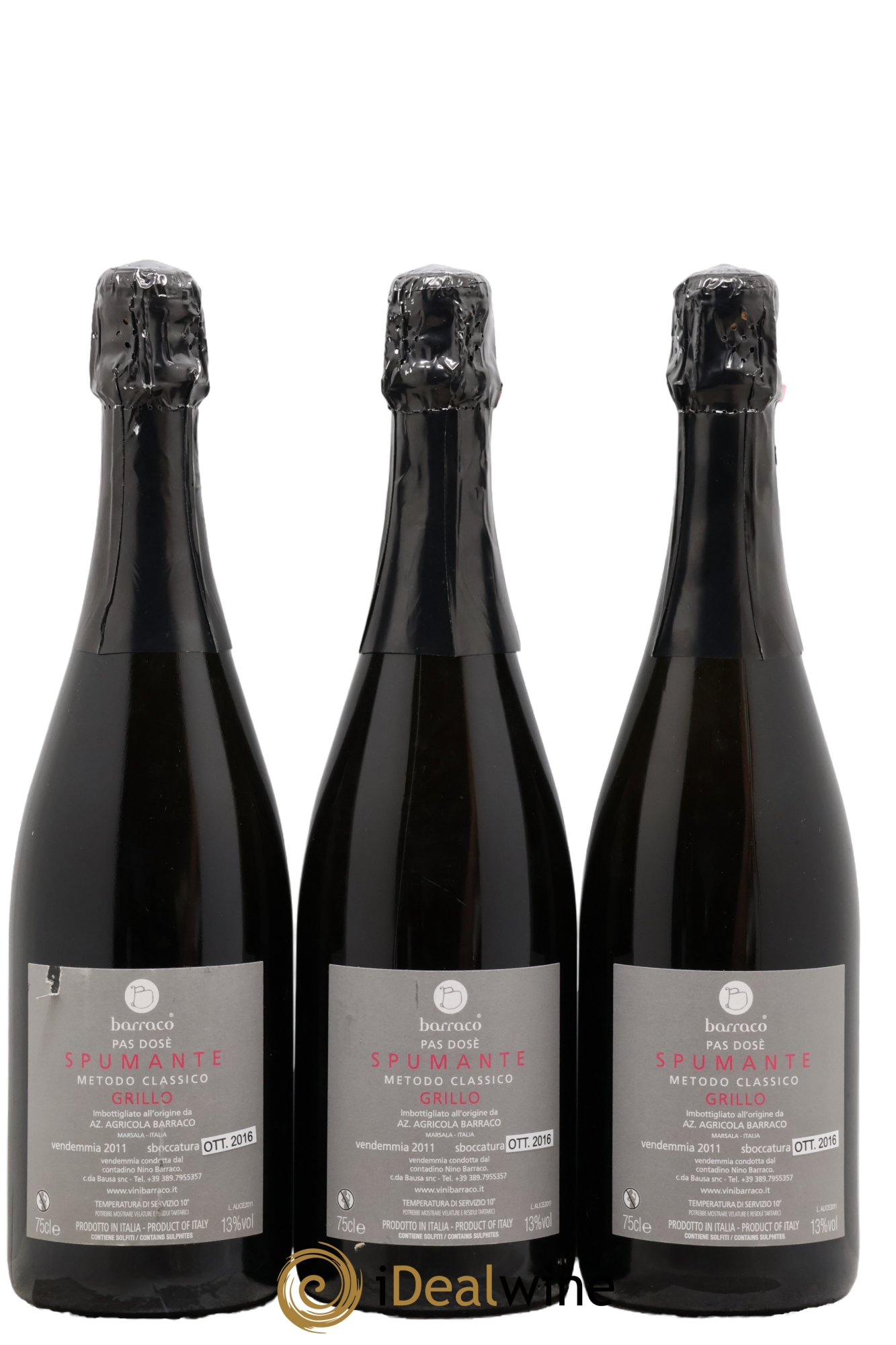 IGP Sicile Spumante Bianco Metodo Classico Grillo Antonio Barraco 2011 - Lotto di 3 bottiglie - 1