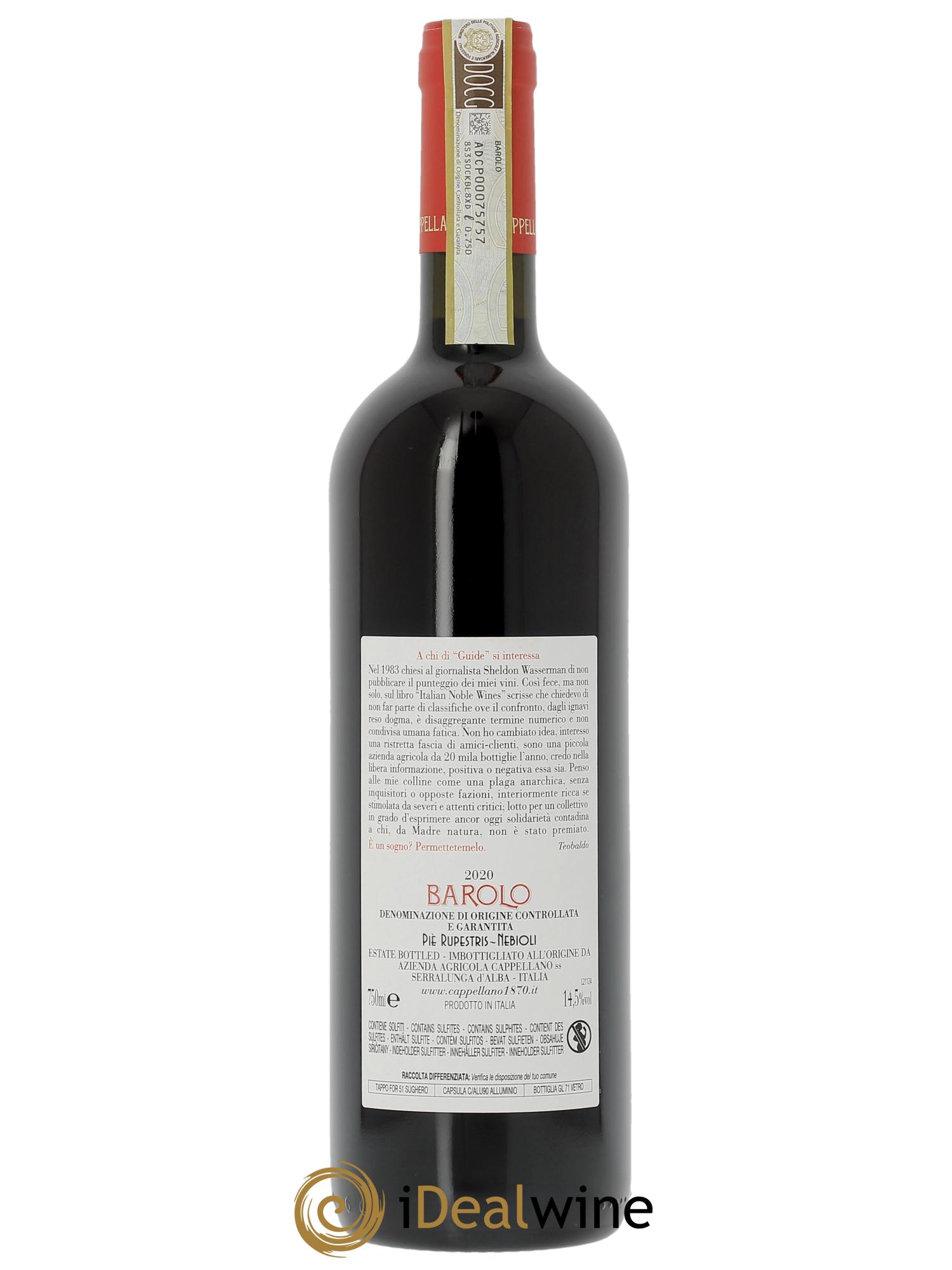 Barolo DOCG Pie Rupestris Cappellano  2020 - Lot de 1 bouteille - 1