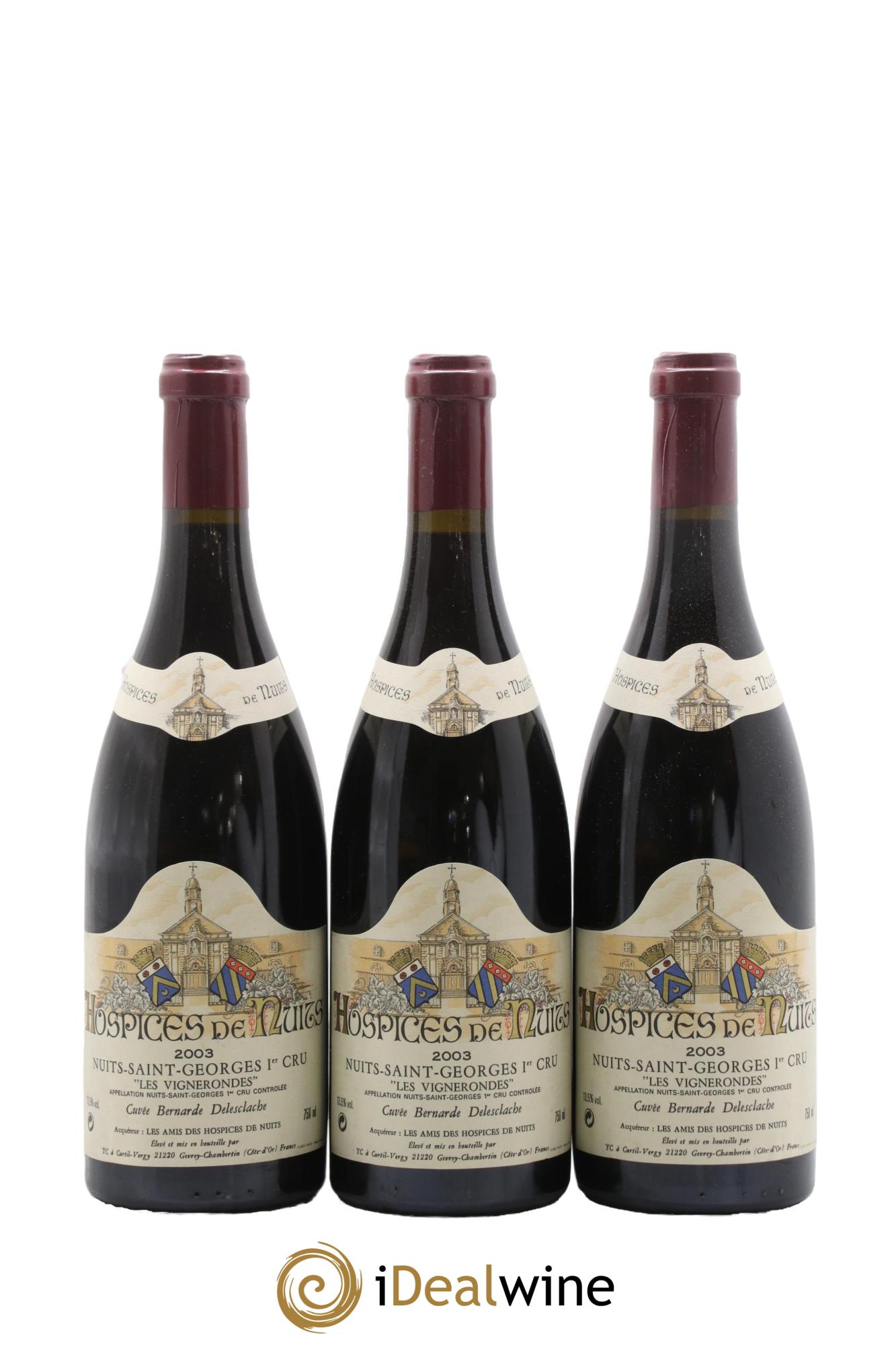 Nuits-Saint-Georges 1er Cru Les Vignerondes Cuvée Bernarde Delesclache Hospices de Nuits 2003 - Posten von 3 Flaschen - 0