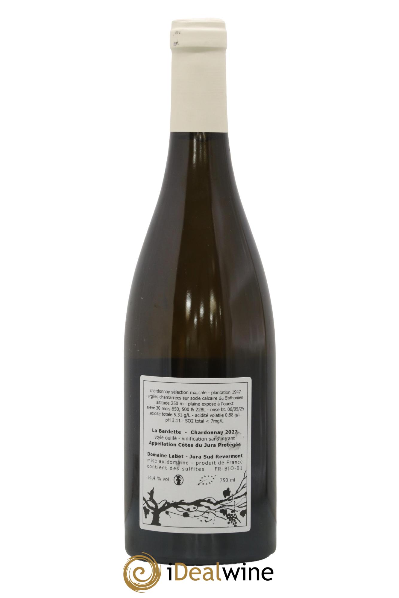 Côtes du Jura Chardonnay La Bardette Romain - Julien - Charline Labet 2022 - Lot de 1 bouteille - 1