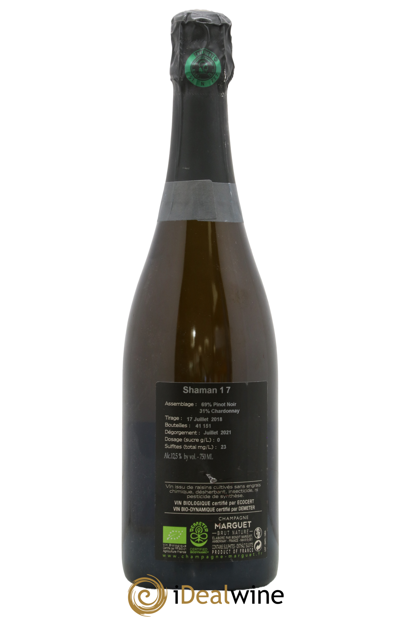 Champagne Shaman 17 Grand Cru Domaine Marguet 2017 - Lot de 1 bouteille - 1