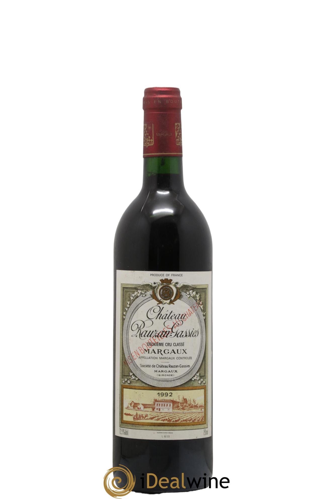 Château Rauzan-Gassies 2ème Grand Cru Classé 1992 - Lot de 1 bouteille - 0