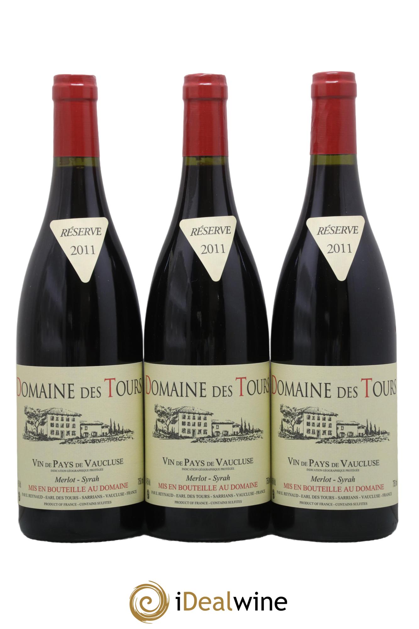 IGP Pays du Vaucluse (Vin de Pays du Vaucluse) Domaine des Tours Merlot-Syrah Emmanuel Reynaud 2011 - Lot de 3 bouteilles - 0