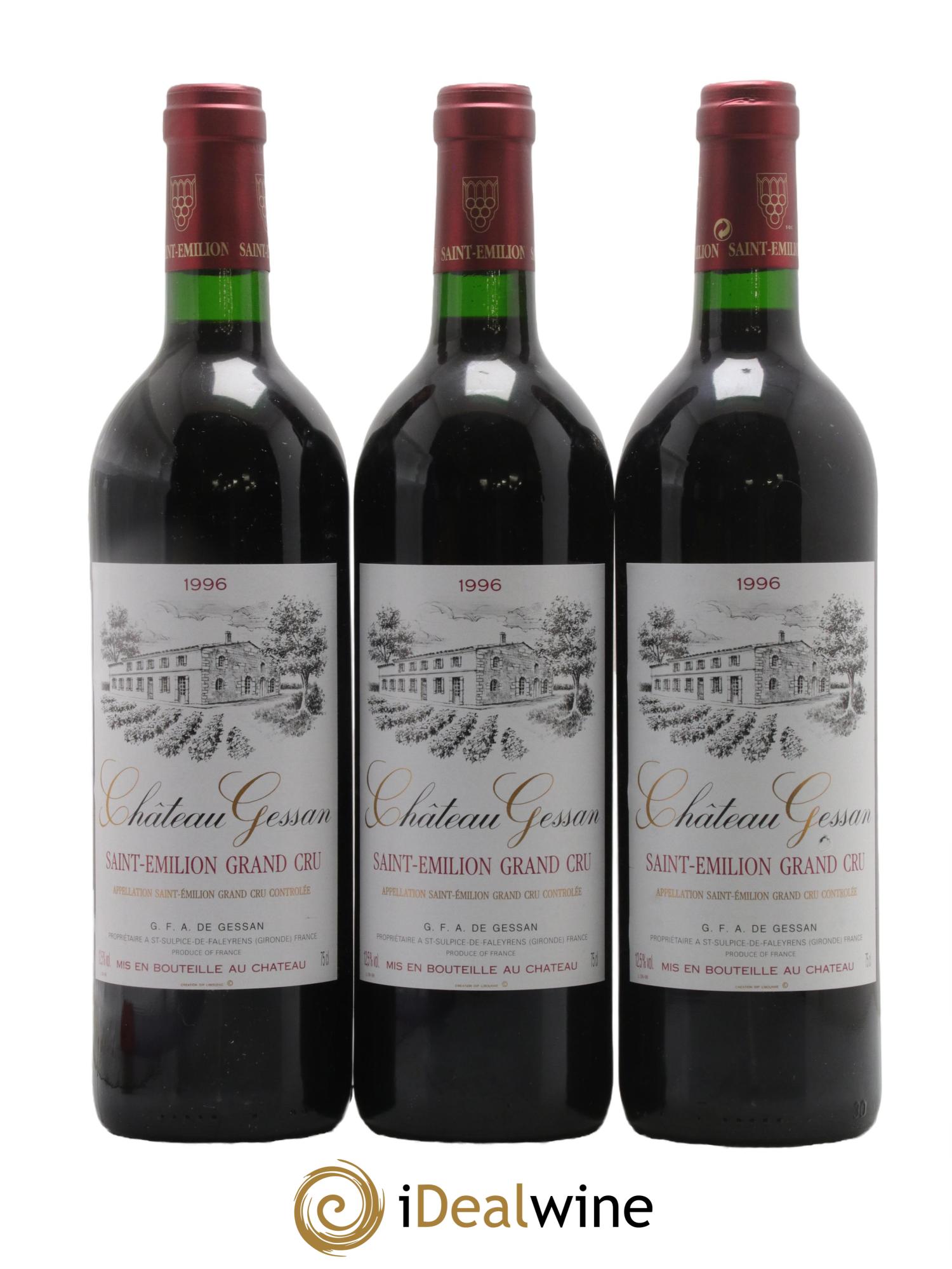 Saint-Émilion Grand Cru Château Gessan 1996 - Lotto di 3 bottiglie - 0