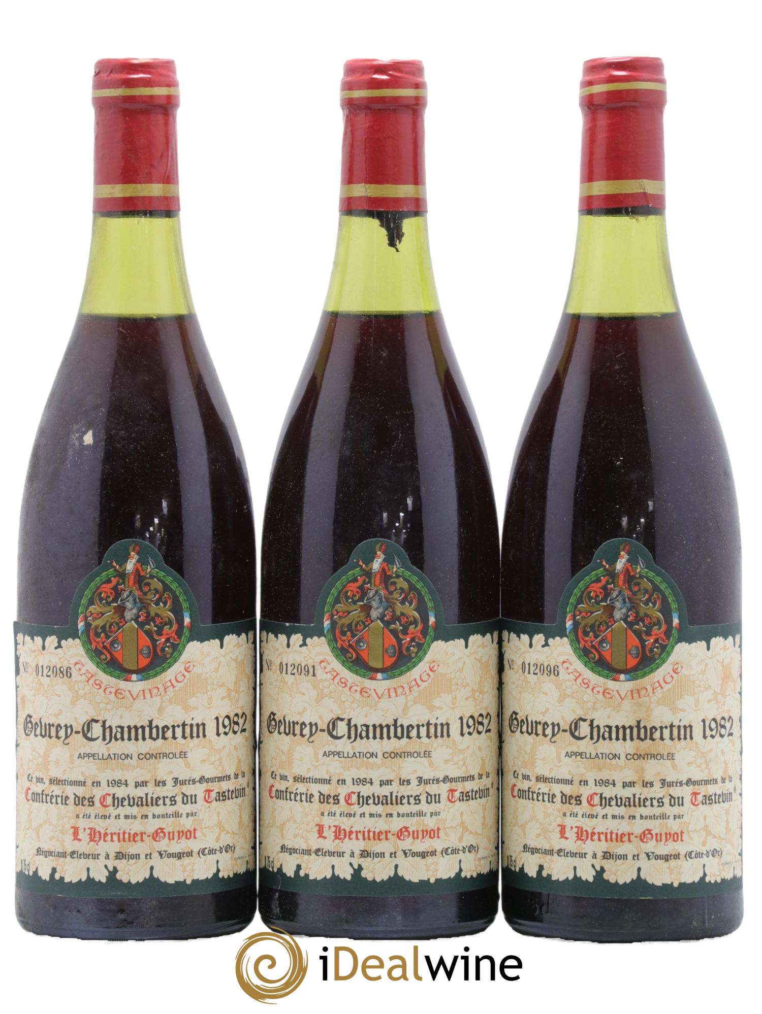 Gevrey-Chambertin Tastevinage L Heritier Guyot 1982 - Lot de 3 bouteilles - 0