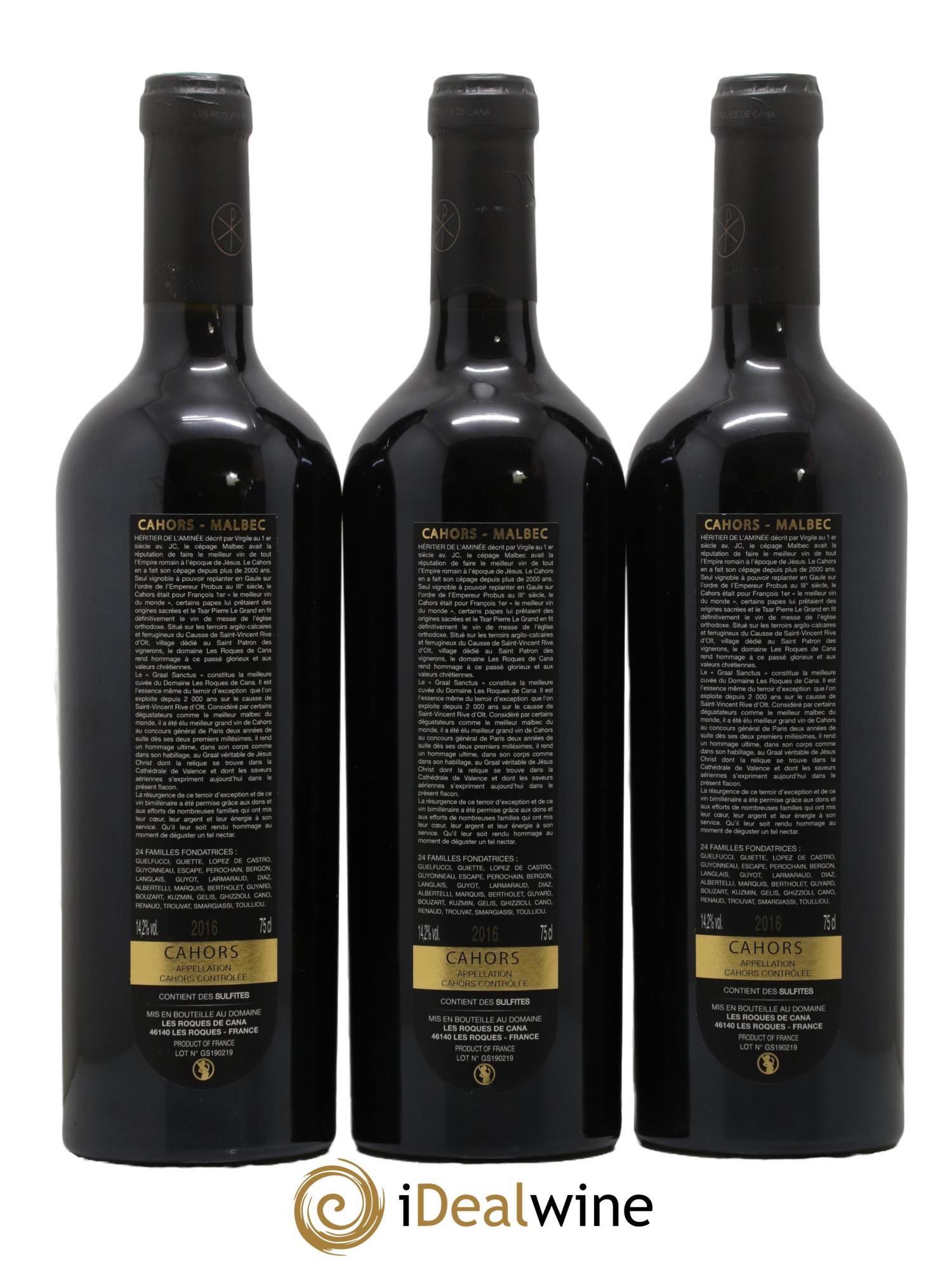 Cahors Graal Sanctus Domaine Les Roques de Cana 2016 - Lot de 3 bouteilles - 1