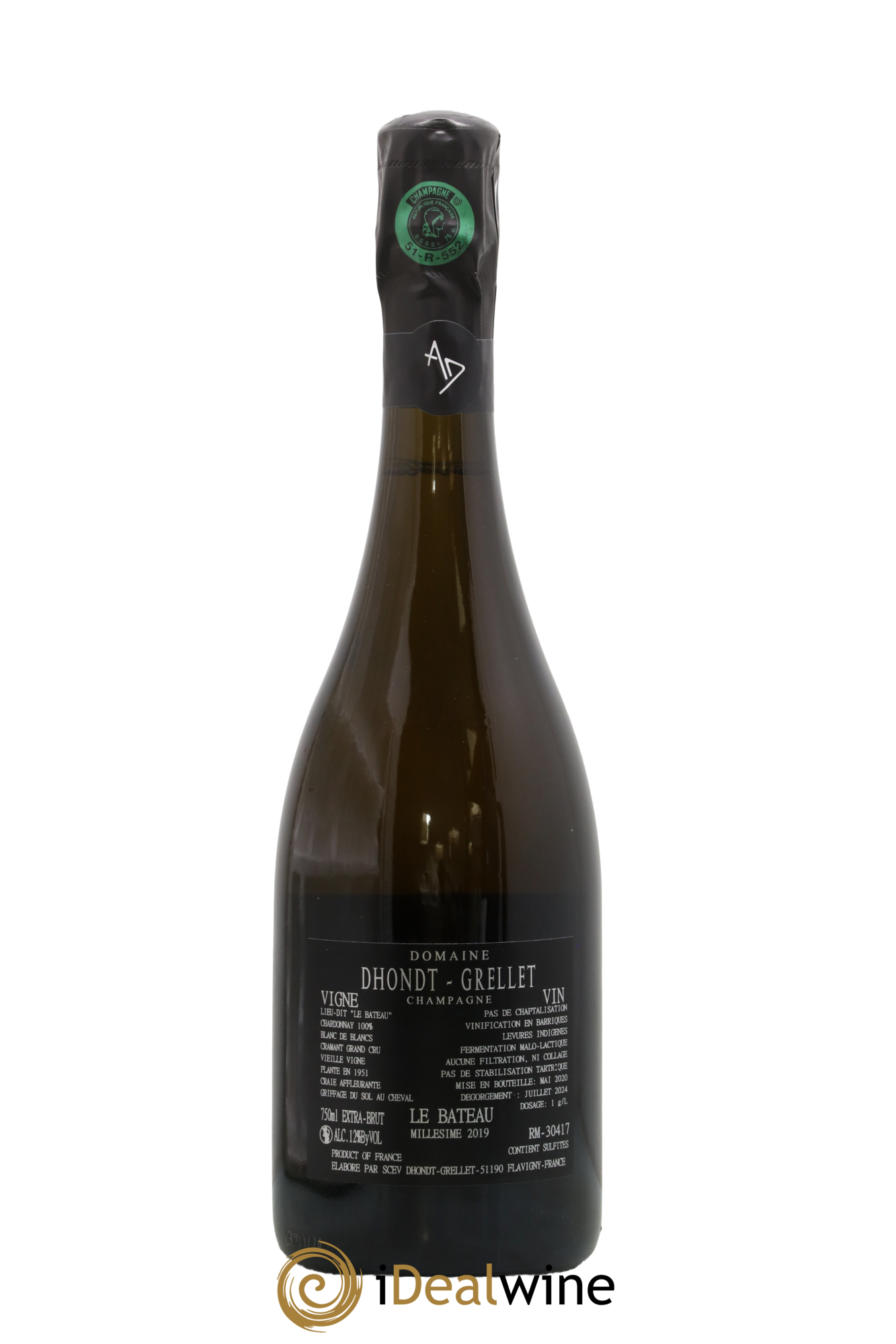 Grand Cru Extra-Brut Blanc de Blancs Le Bateau Cramant Vieille Vigne Dhondt-Grellet 2019 - Lot de 1 bouteille - 1