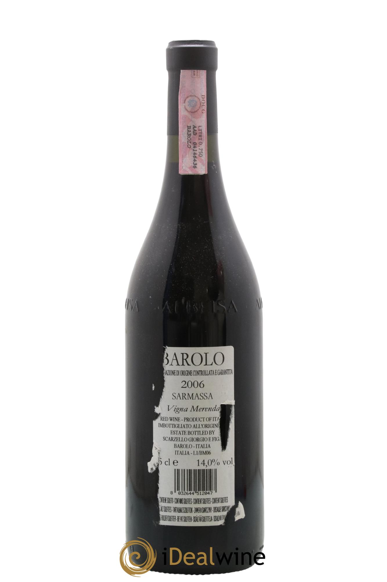 Barolo Sarmassa Vigna Merenda Giorgio Scarzello 2006 - Lot de 1 bouteille - 1
