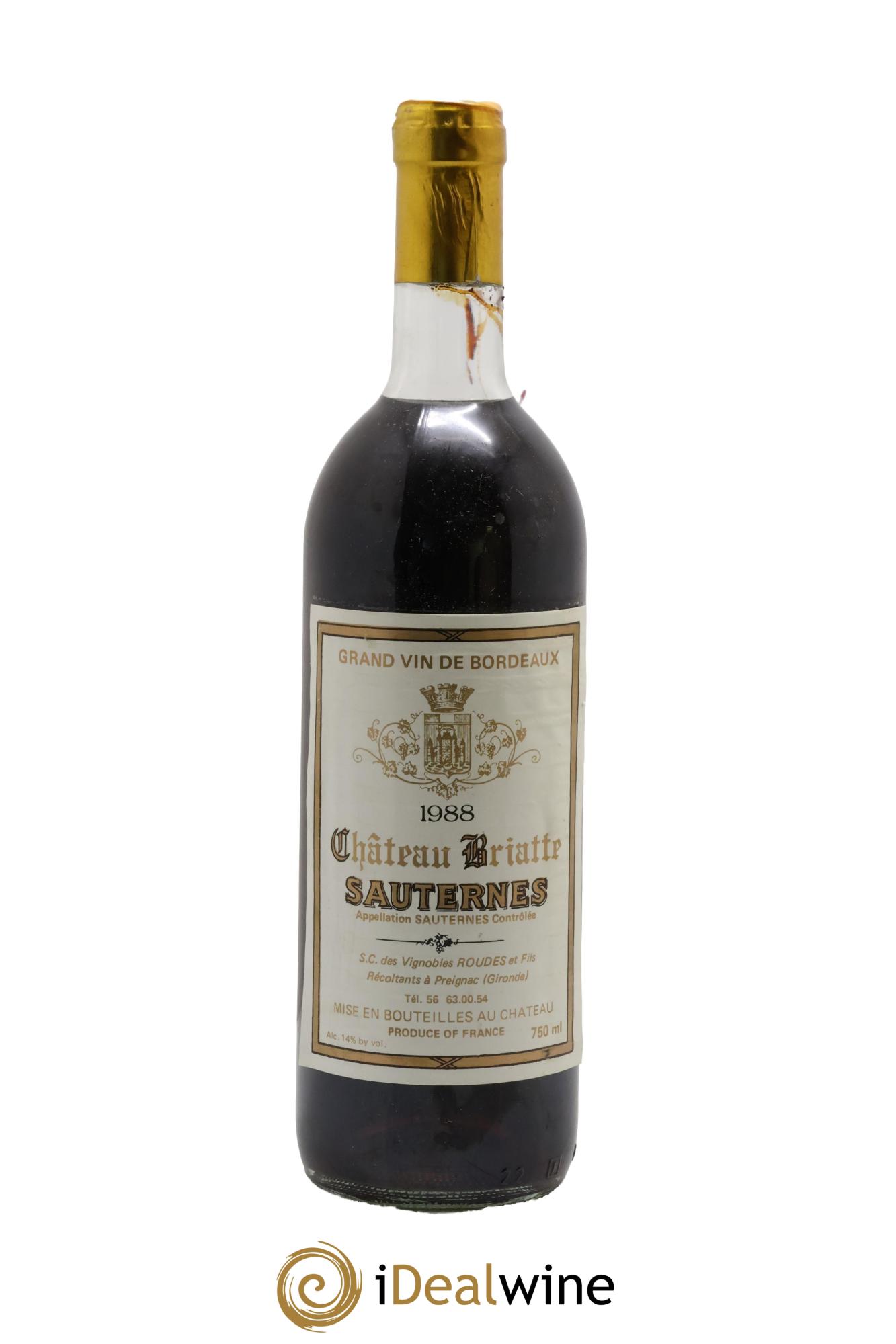 Sauternes Château Briattes 1988 - Lot de 1 bouteille - 0