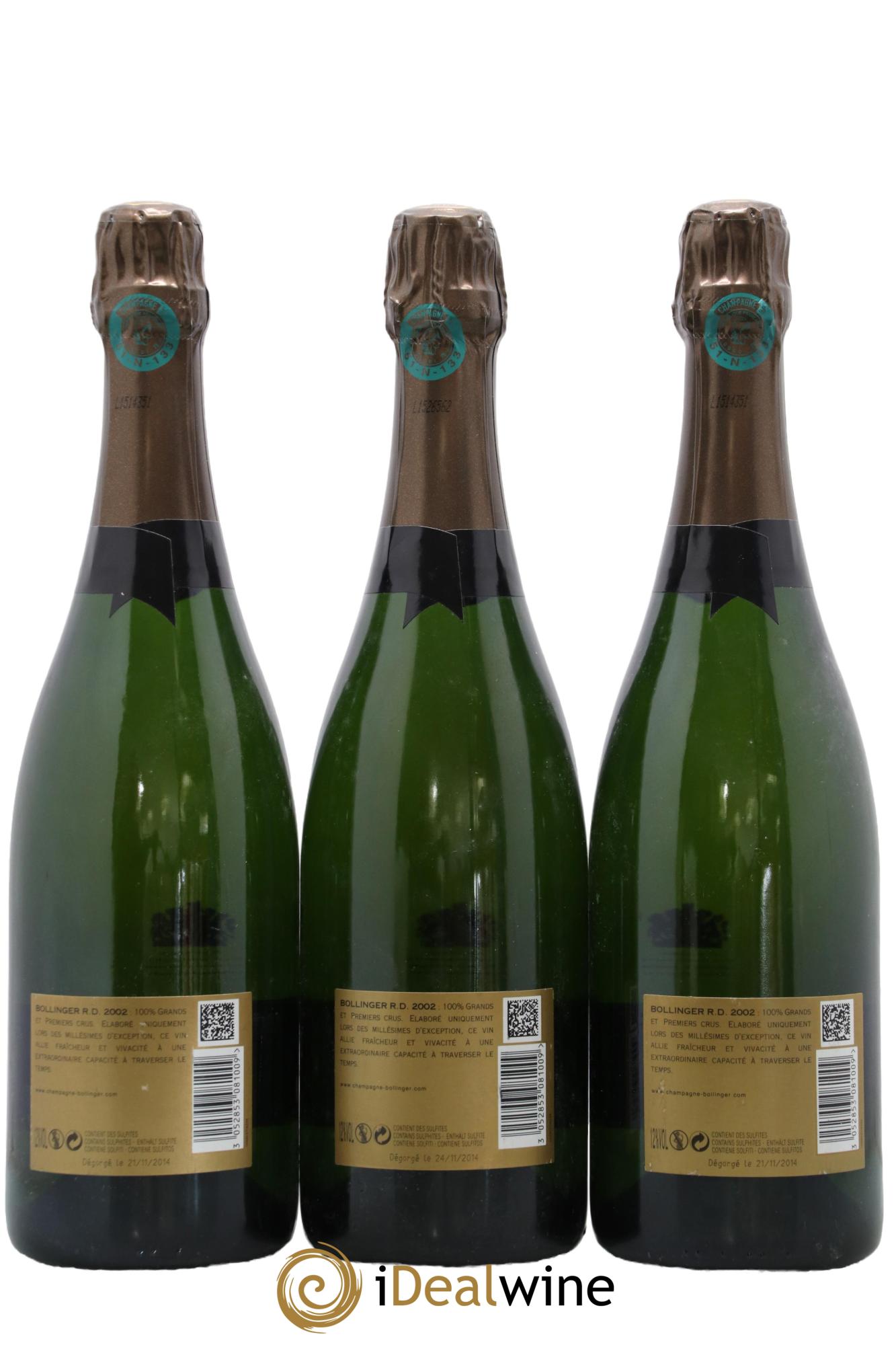 R.D. Extra-Brut Bollinger 2002 - Lotto di 3 bottiglie - 1