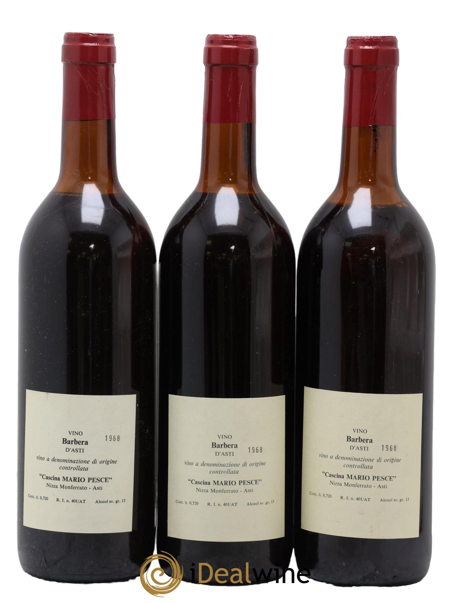 Piémont Barbera D'Asti Mario Pesce 1968 - Lot de 3 bouteilles - 1