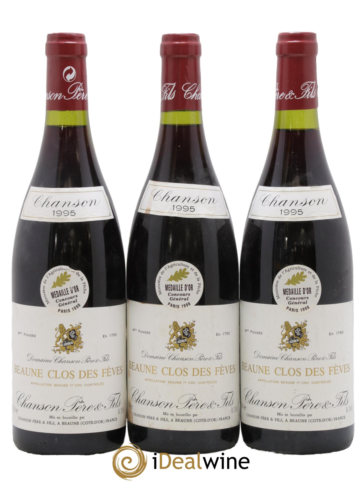 Beaune 1er Cru Clos des Fèves Chanson 1995 - Lotto di 3 bottiglie - 0