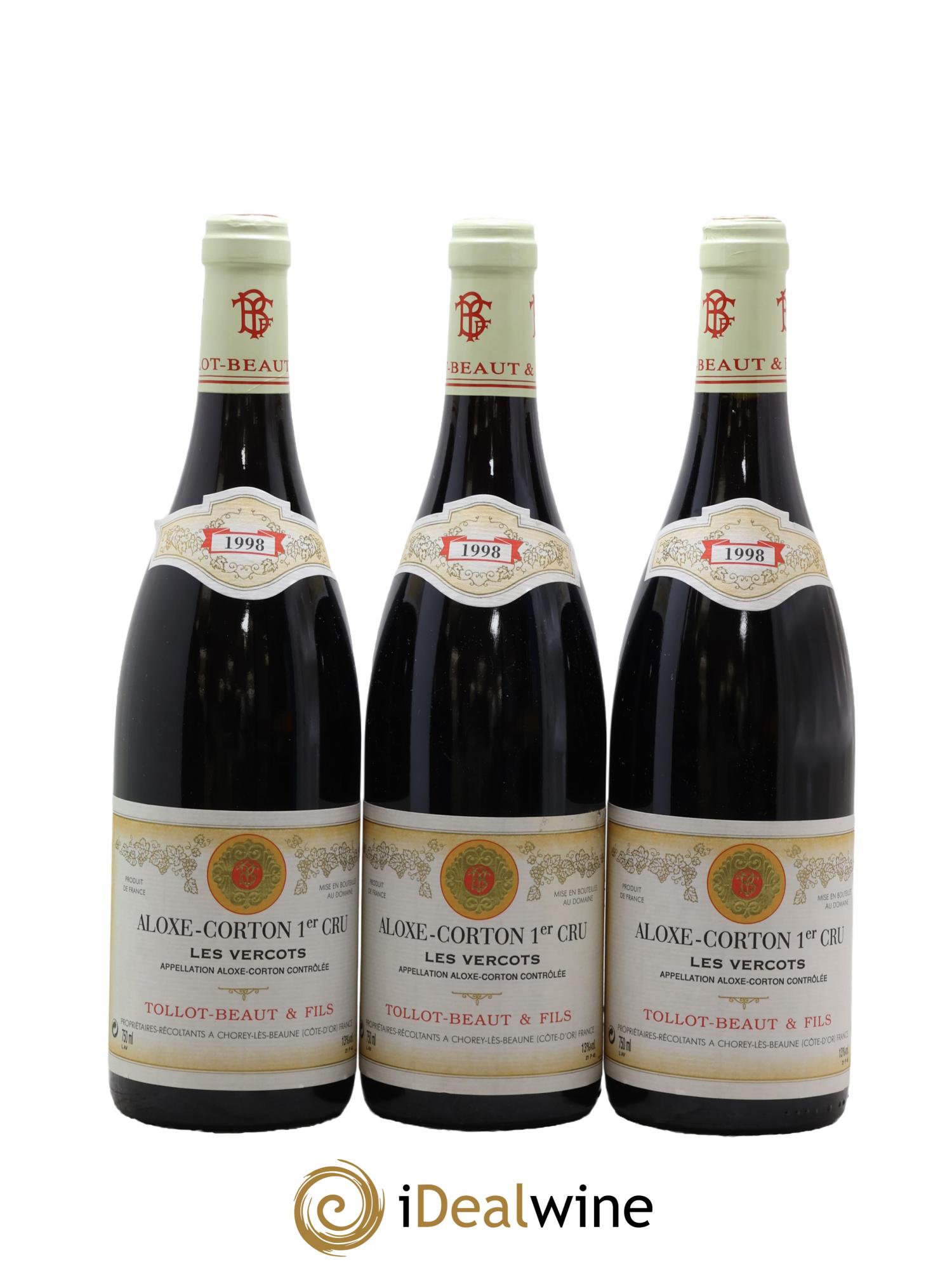 Aloxe-Corton 1er Cru Les Vercots Tollot Beaut (Domaine) 1998 - Posten von 3 Flaschen - 0