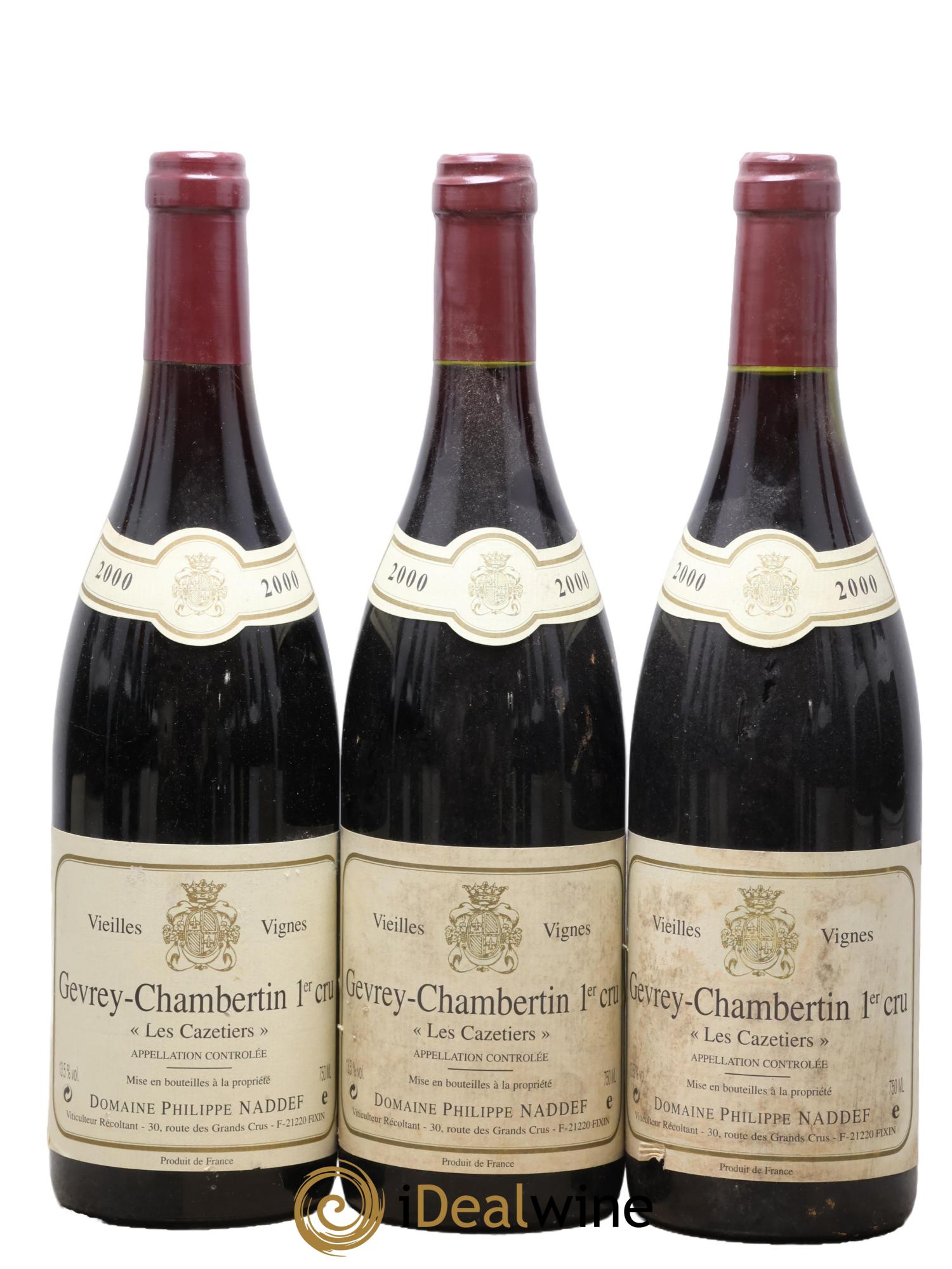 Gevrey-Chambertin 1er Cru Les Cazetiers Vieilles Vignes Domaine Philippe Naddef 2000 - Lot de 3 bouteilles - 0