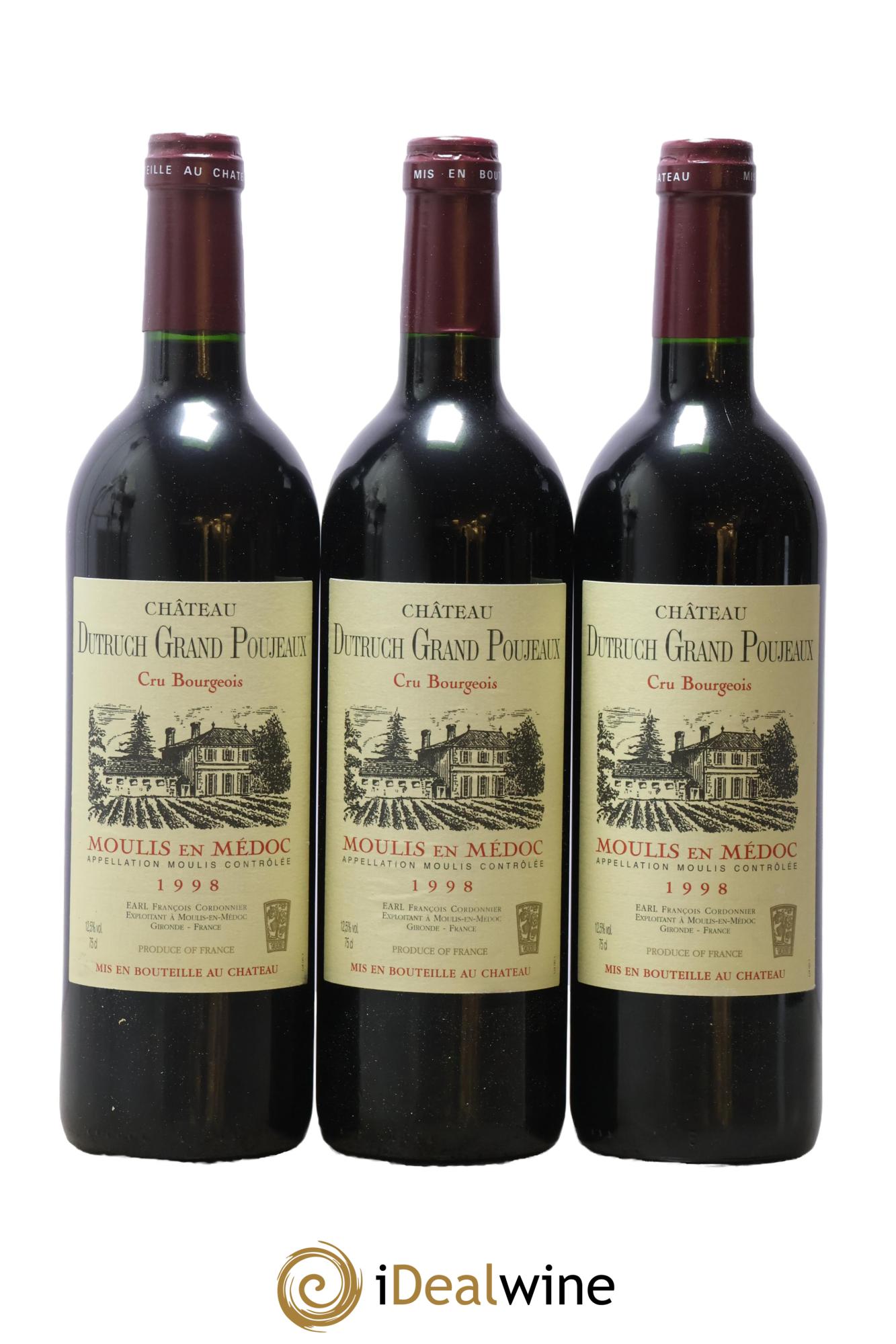 Château Dutruch Grand Poujeaux Cru Bourgeois 1998 - Lotto di 3 bottiglie - 0