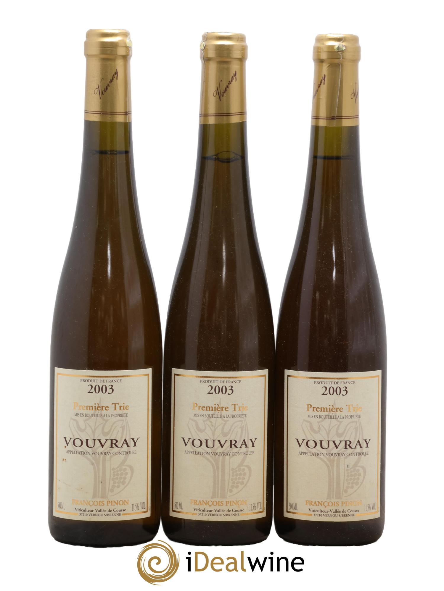 Vouvray Moëlleux 1Ere Trie F.Pinon 2003 - Lot de 3 format 50cls - 0