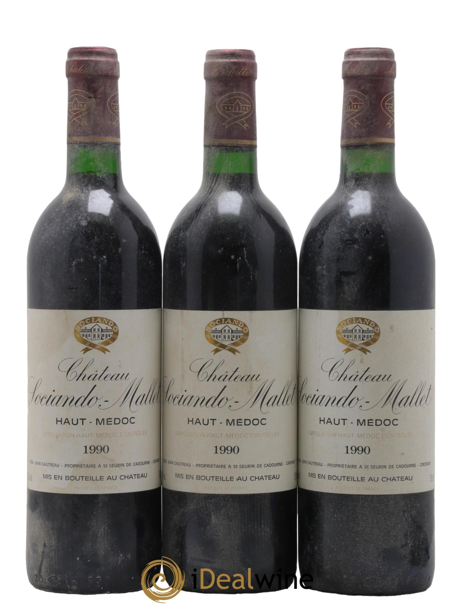 Château Sociando Mallet 1990 - Lot de 3 bouteilles - 0
