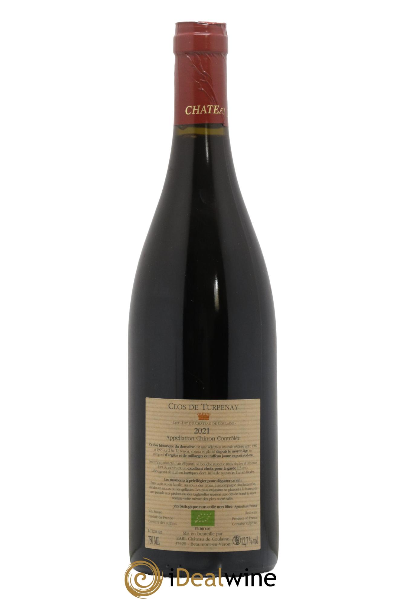 Chinon Clos de Turpenay Chateau de Coulaine 2021 - Lot de 1 bouteille - 1