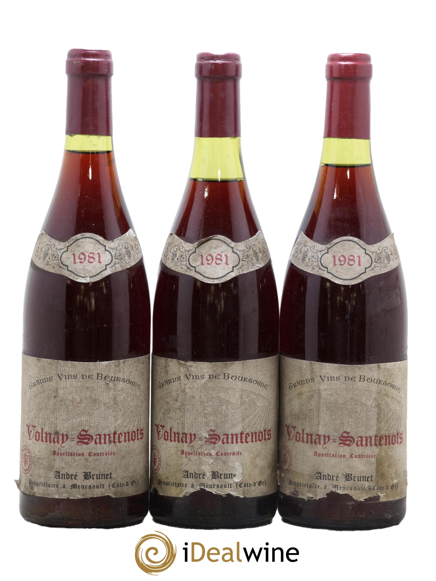 Volnay 1er Cru Santenots André Brunet 1981 - Lote de 3 botellas - 0