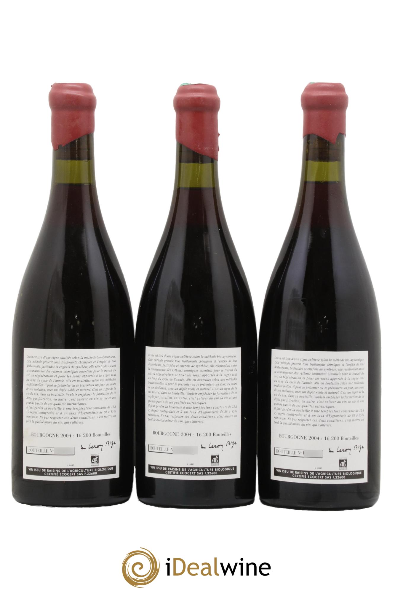 Bourgogne Leroy (Domaine) 2004 - Lot of 3 bottles - 1