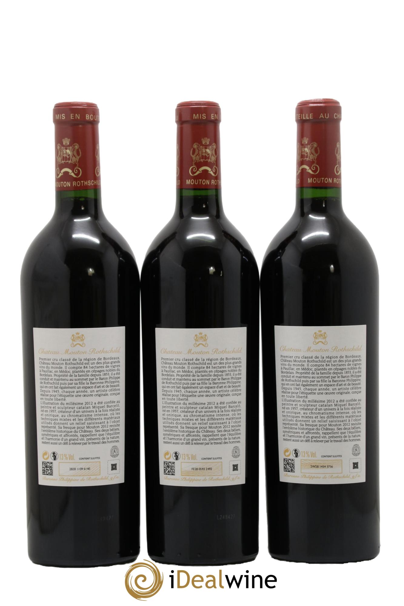 Château Mouton Rothschild 1er Grand Cru Classé  2012 - Lot of 3 bottles - 1