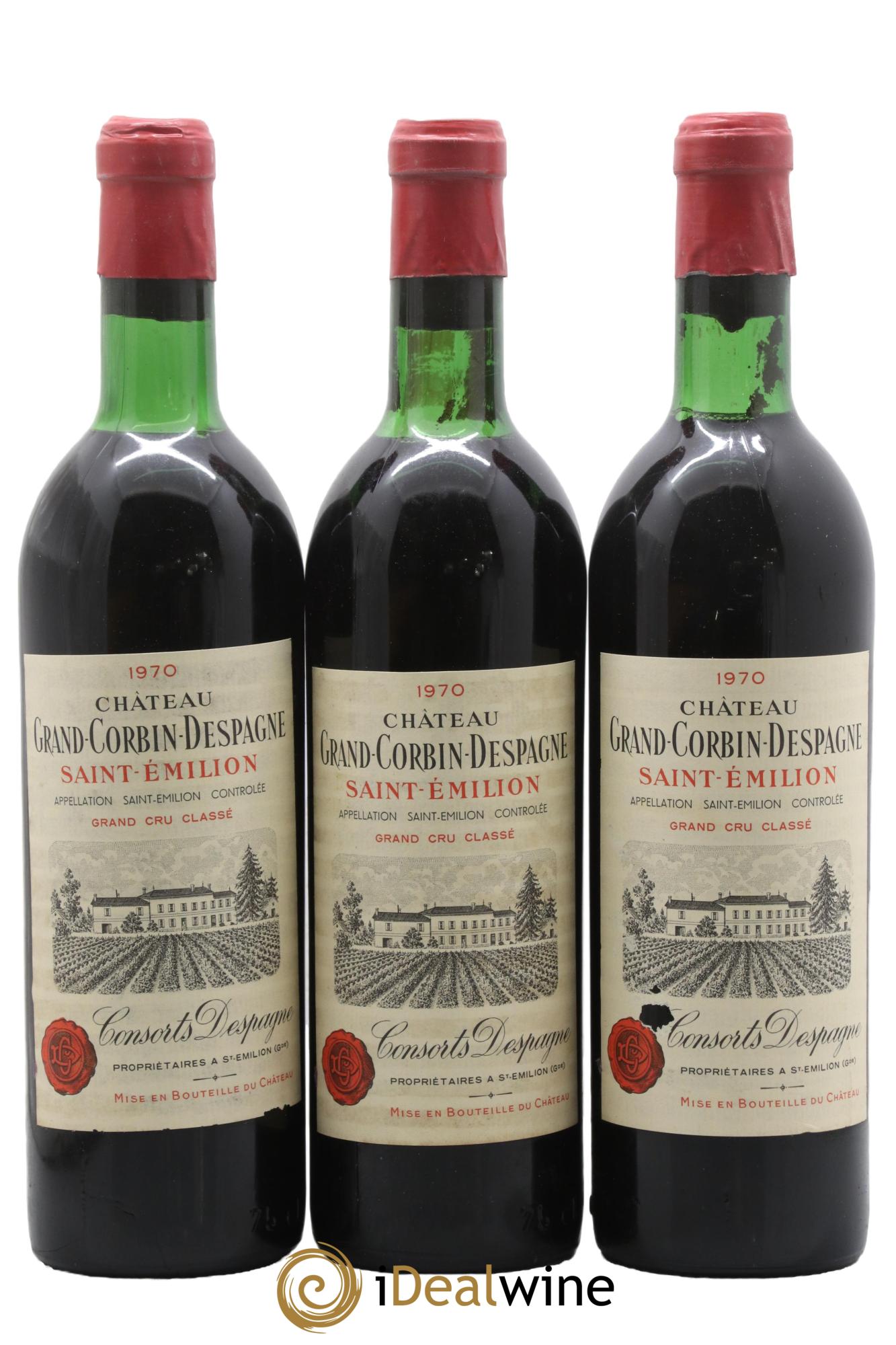 Château Grand Corbin Despagne Grand Cru Classé 1970 - Lotto di 3 bottiglie - 0