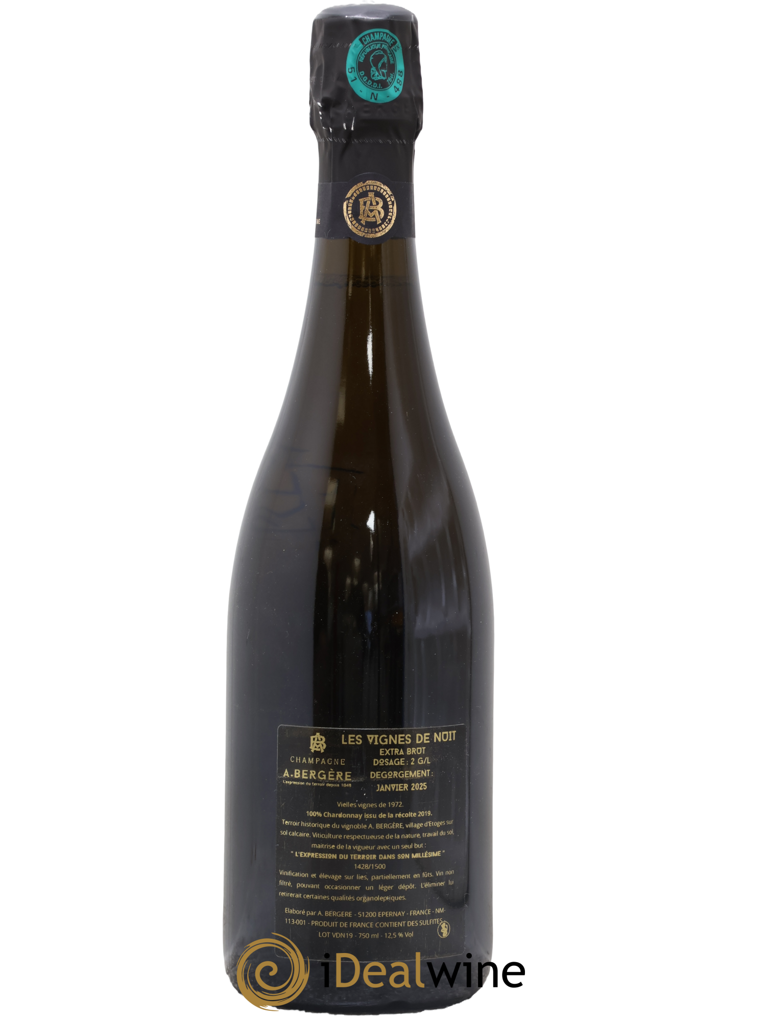 Champagne Extra Brut Vignes de Nuit A. Bergère 2019 - Lot de 1 bouteille - 1