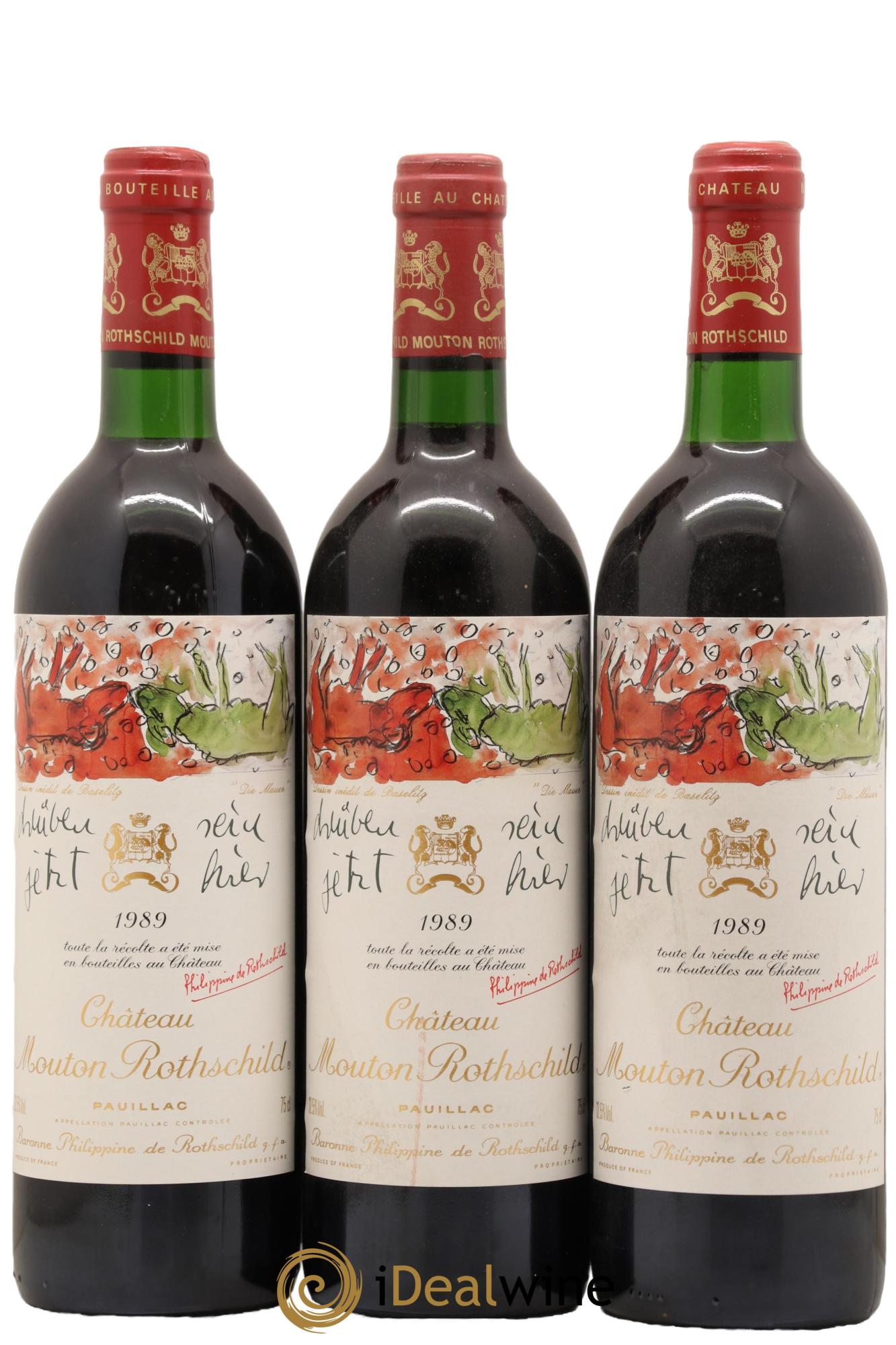 Château Mouton Rothschild 1er Grand Cru Classé 1989 - Lot de 3 bouteilles - 0