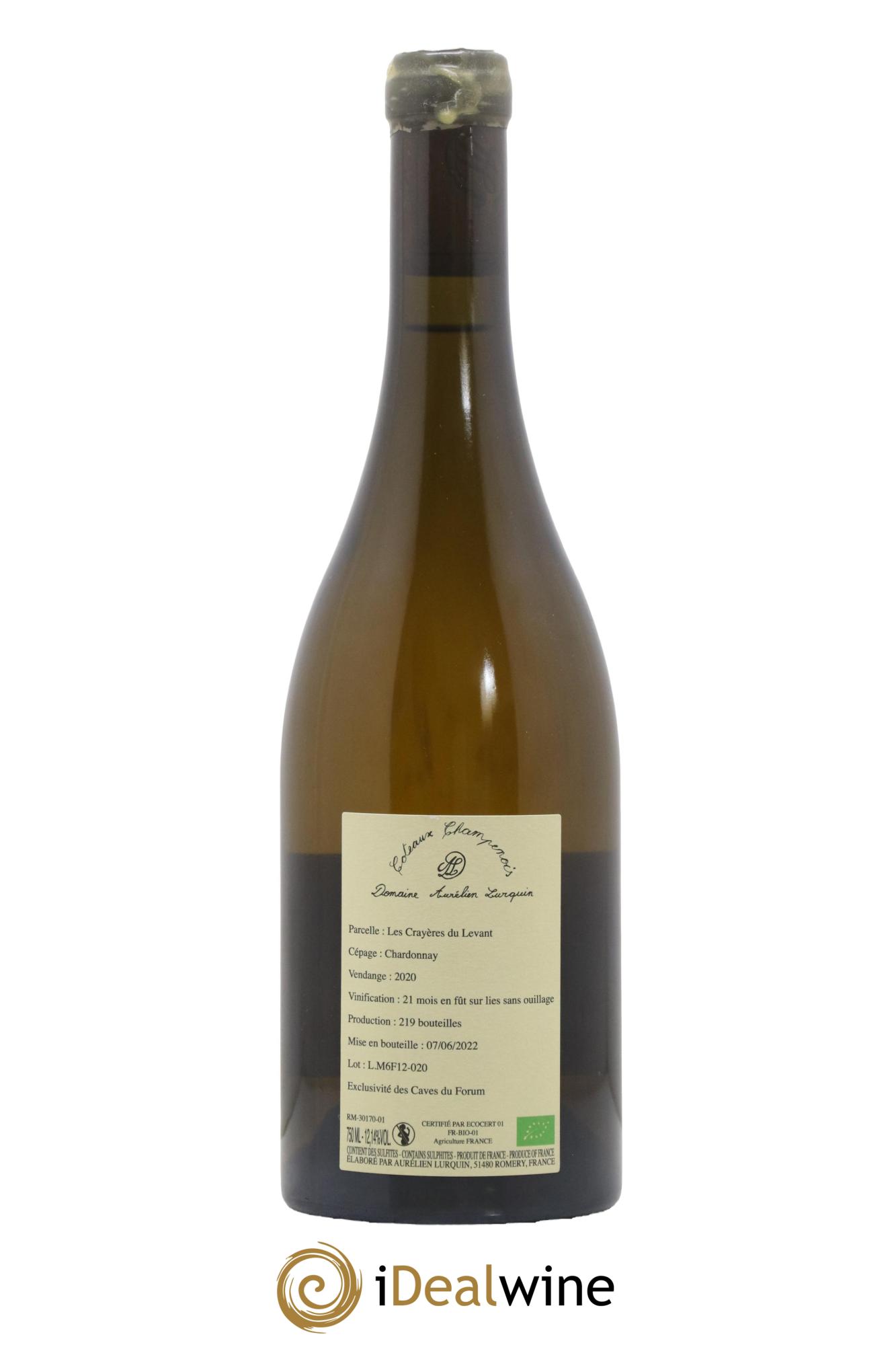 Coteaux Champenois Chardonnay Les Crayeres du Levant Aurelien Lurquin 2020 - Lot de 1 bouteille - 1