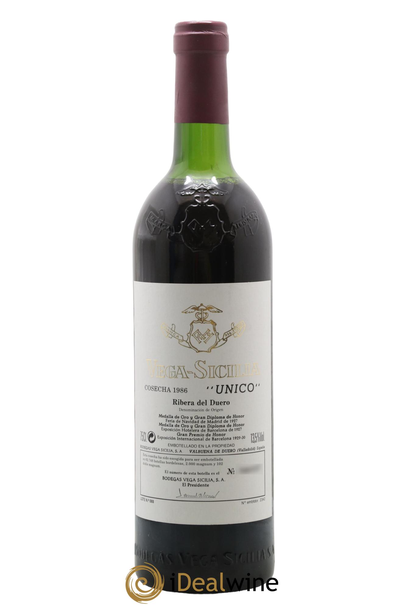Ribera Del Duero DO Vega Sicilia Unico Famille Alvarez 1986 - Lot de 1 bouteille - 0