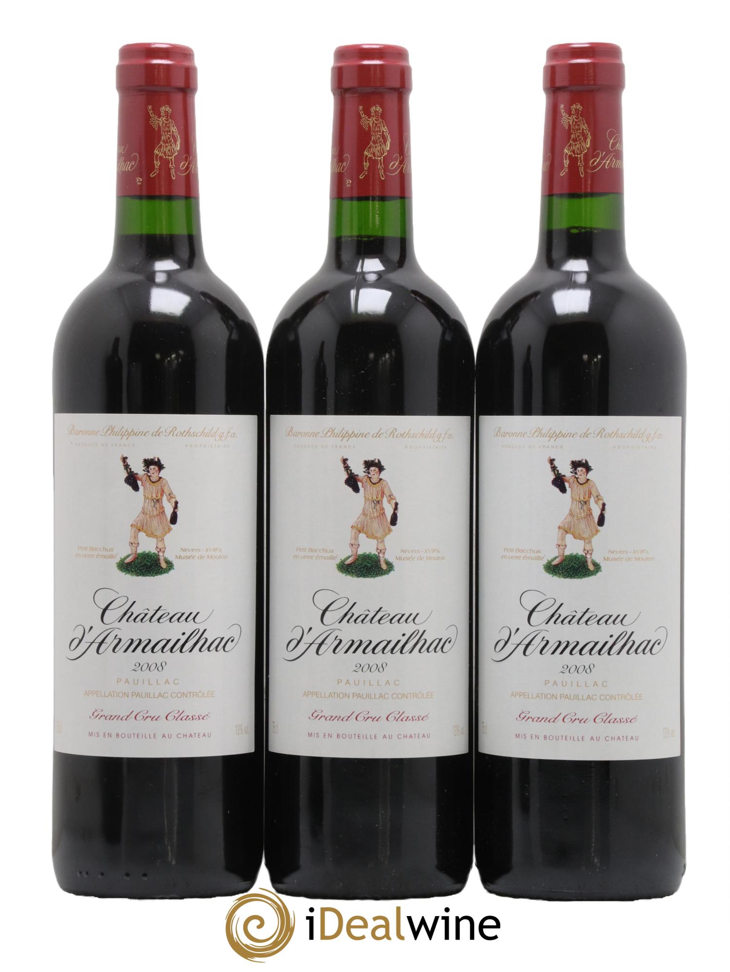 Château d' Armailhac - Mouton Baron(ne) Philippe 5ème Grand Cru Classé 2008 - Lot de 3 bouteilles - 0