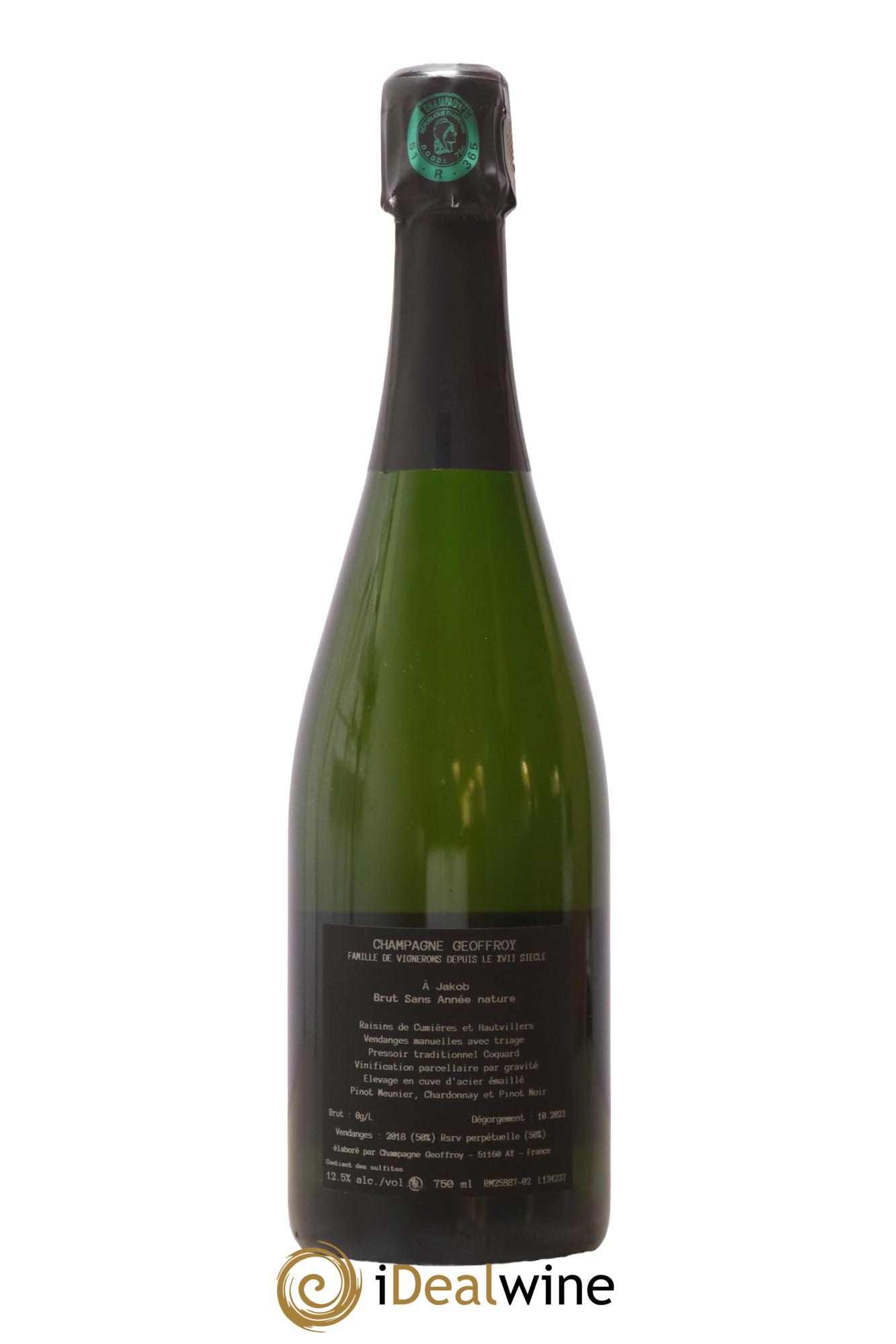 Brut Nature 1er Cru Pureté Cumières Vieillissement Prolongé Geoffroy A Jakob - Posten von 1 Flasche - 1